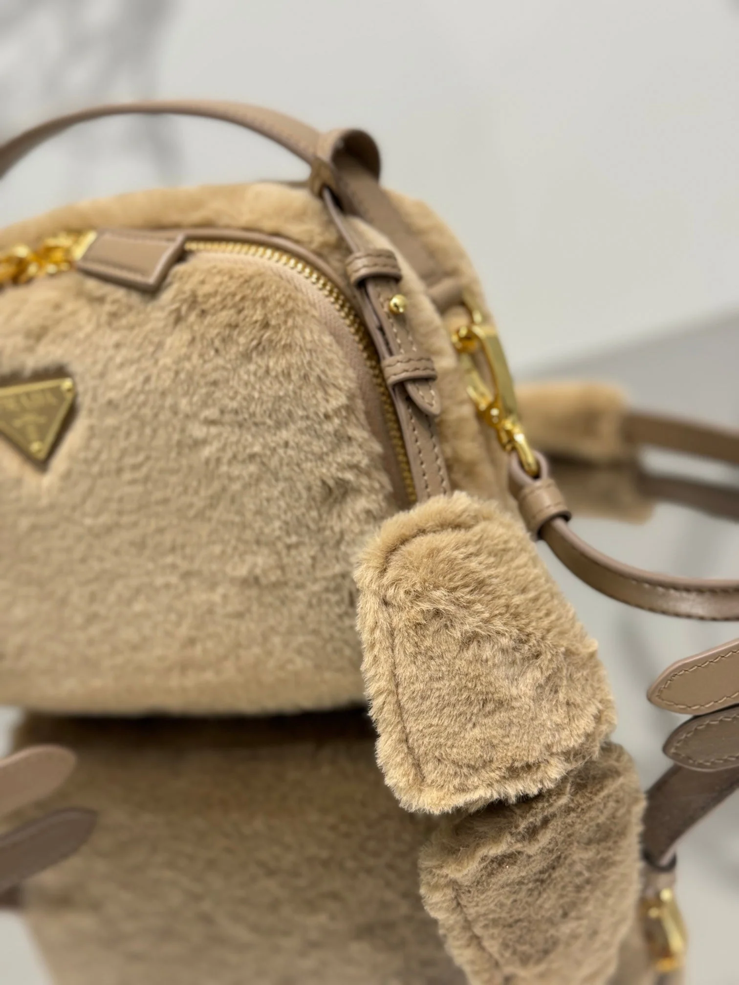 Prada MINI SHOULDER BAG 19 IN BEIGE RABBIT FUR