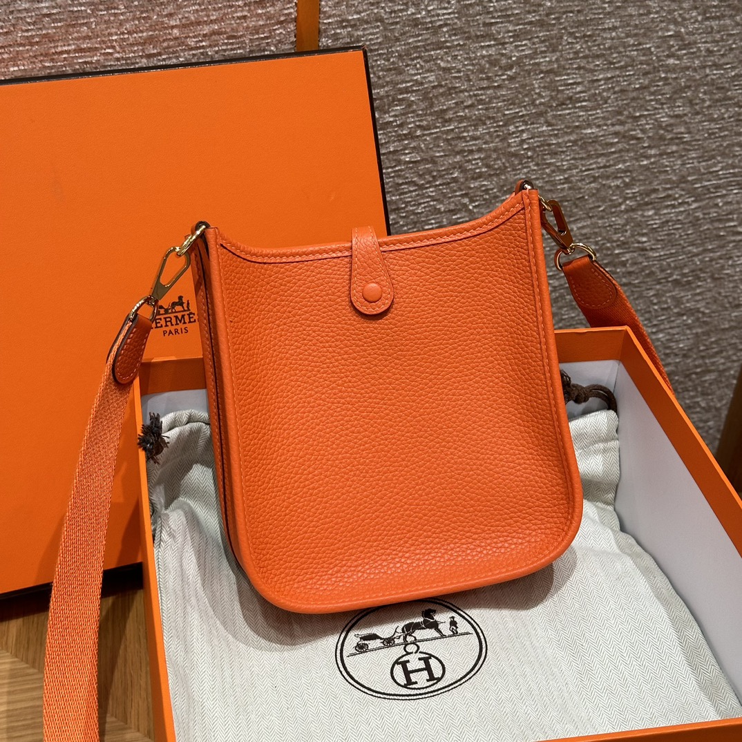 Hermes Orange Clemence Mini Evelyne 16