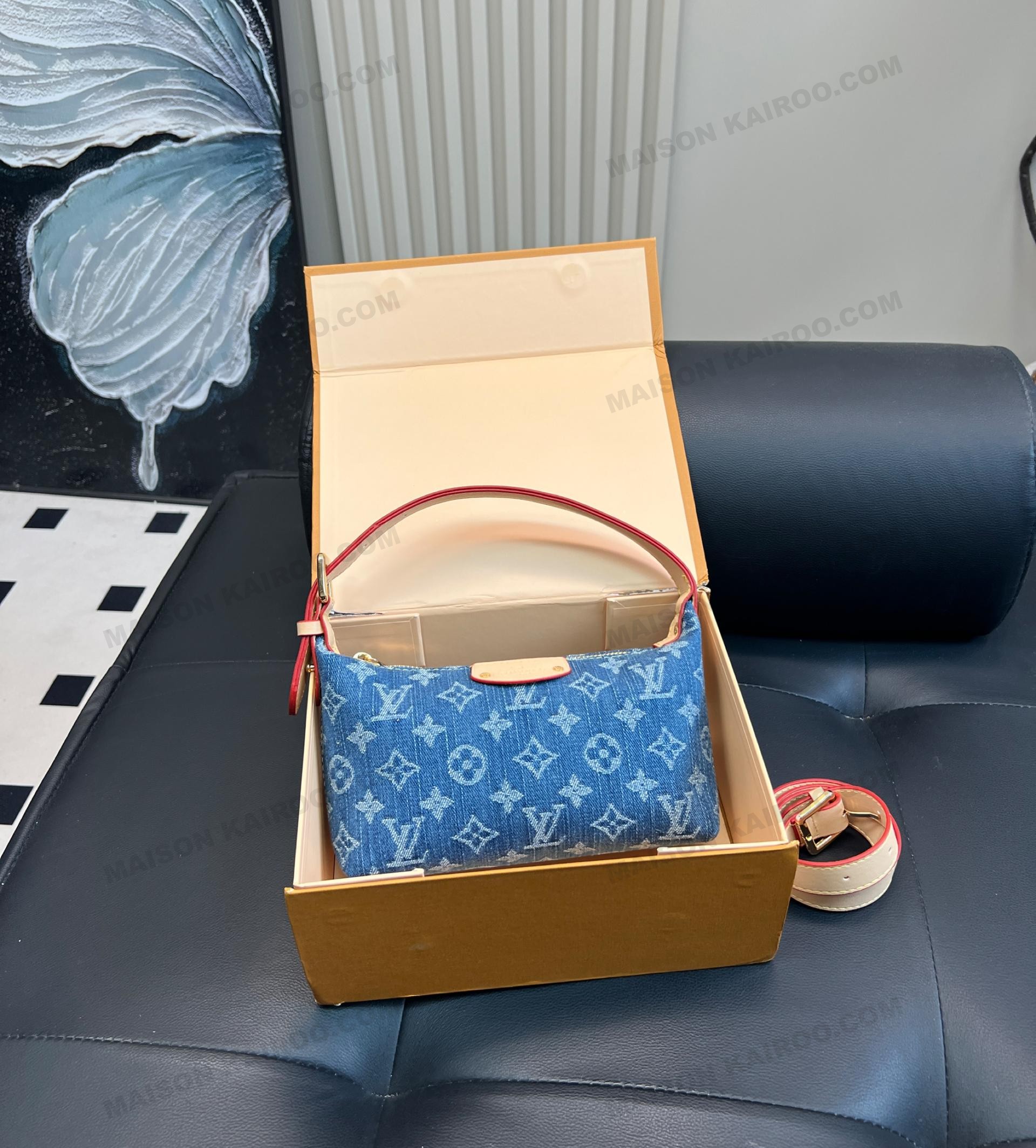 Louis Vuitton LV Remix Pochette Hills Jacquard Monogram Denim Blue Hobo Lunch Box Shoulder Bag - KAIROO