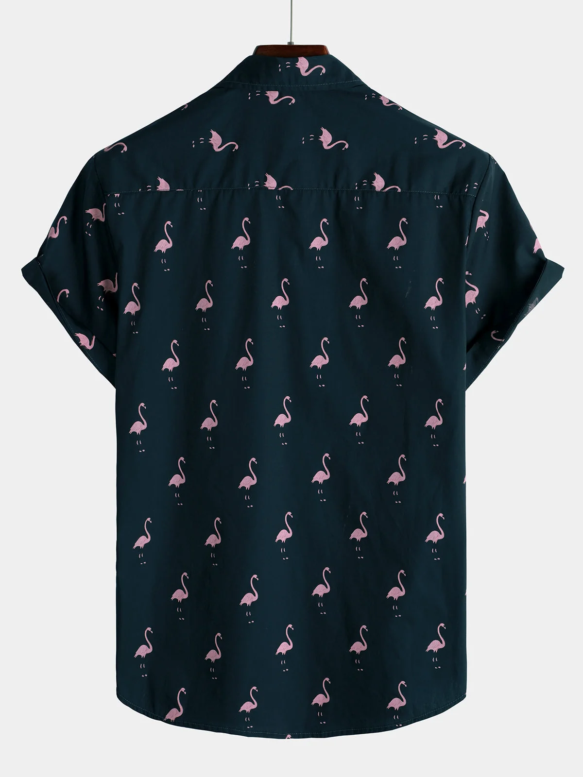 Men's Pink Flamingo Animal Print Hawaiian Casual Short Sleeve Shirt