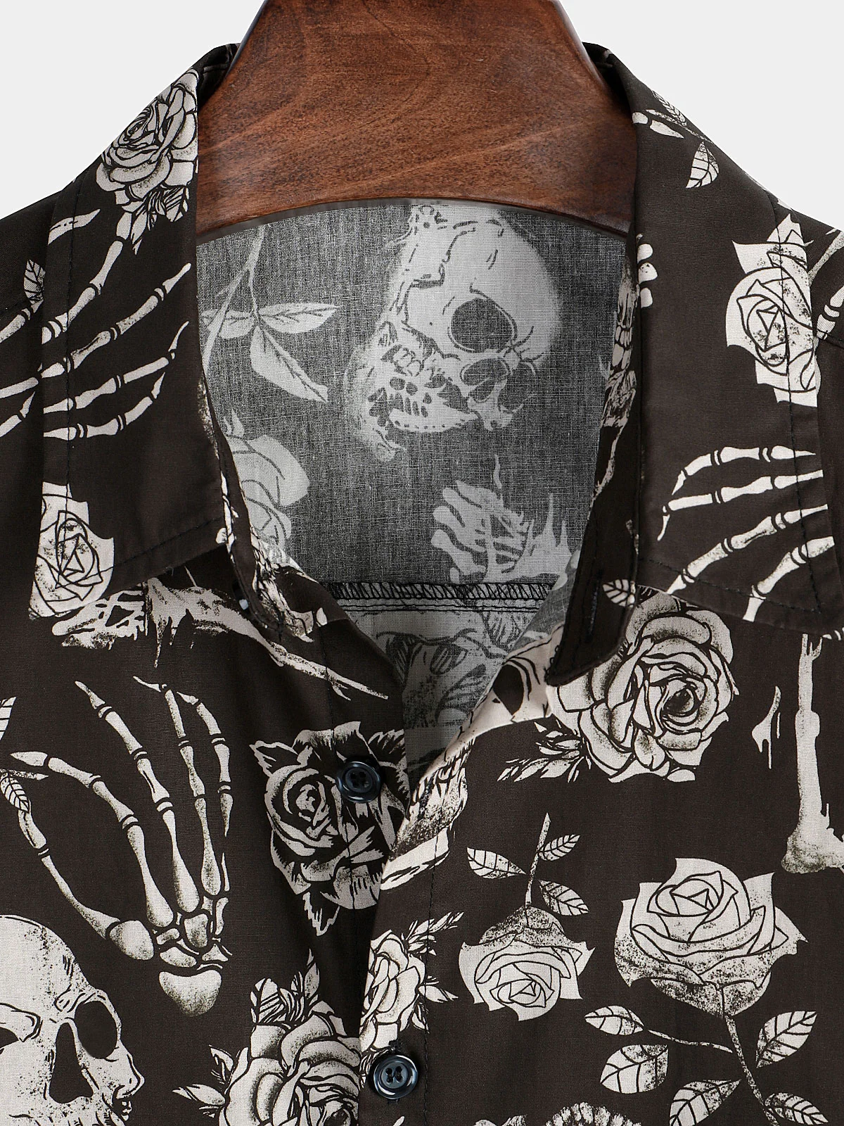 Men's Skull Rose Floral Punk Rock and Roll Button-Up Shirt