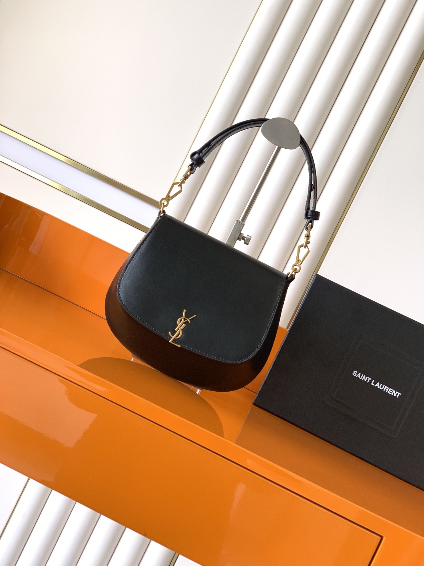 Saint Laurent Black Mini Voltaire Top Handle bag in Box leather