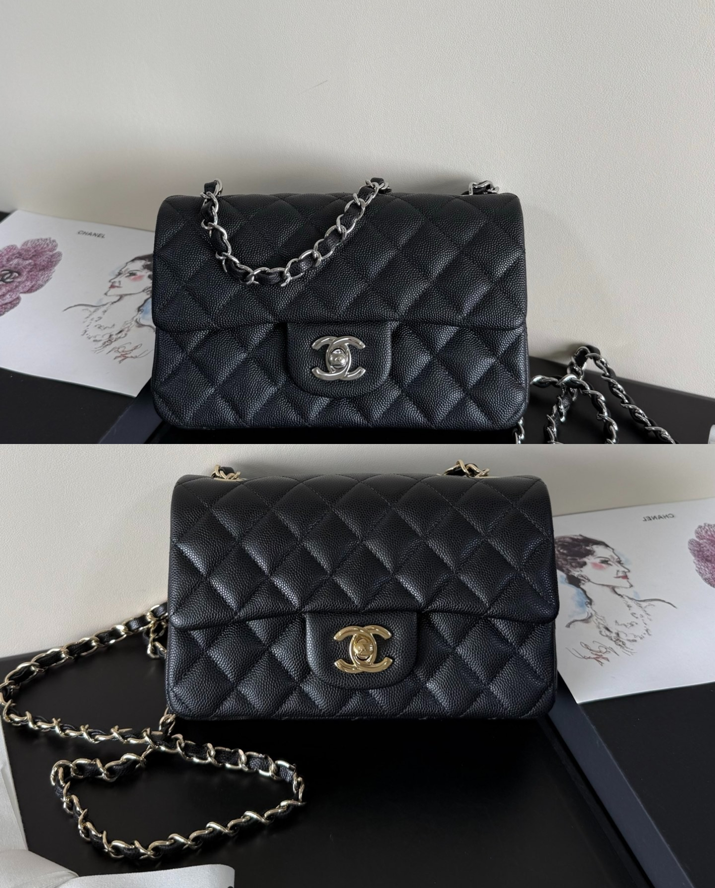 Chanel CF Mini 20CM Caviar Quilted Leather CC Logo Chain Flap Shoulder Bag /10A - KAIROO