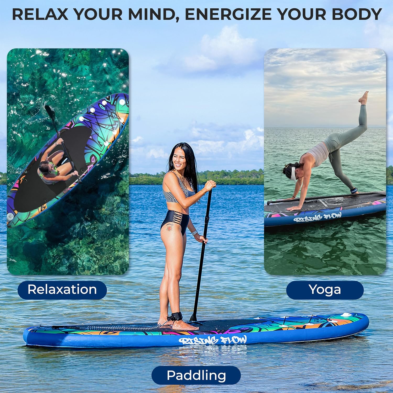 SereneLife Inflatable Stand Up Paddle Board - Wide Stable Design, Non-Slip Deck for Adults & Youth with Premium Paddle Board Accessories: Carry Bag, Dual Action Pump, Paddle, Ankle Leash