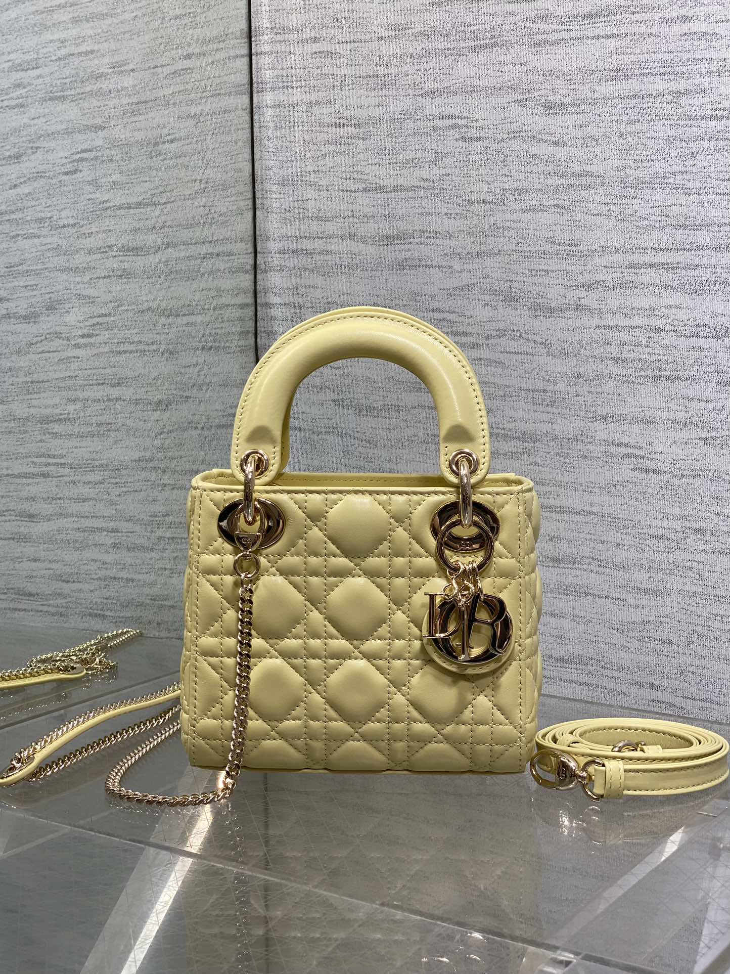 Mini Lady Dior Bag in Yellow Cannage Lambskin