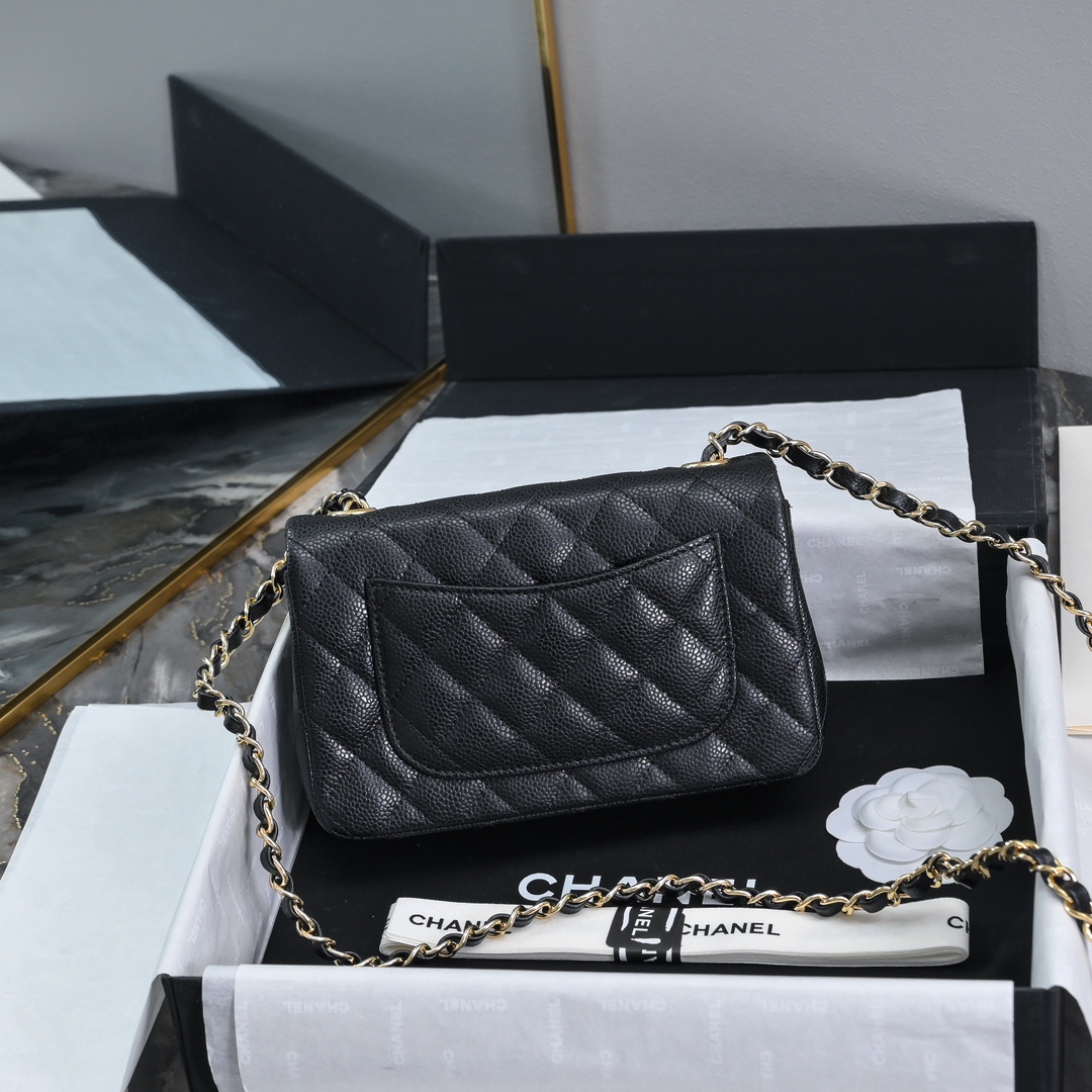 Chanel Mini Classic Handbag in Black Grained calfskin