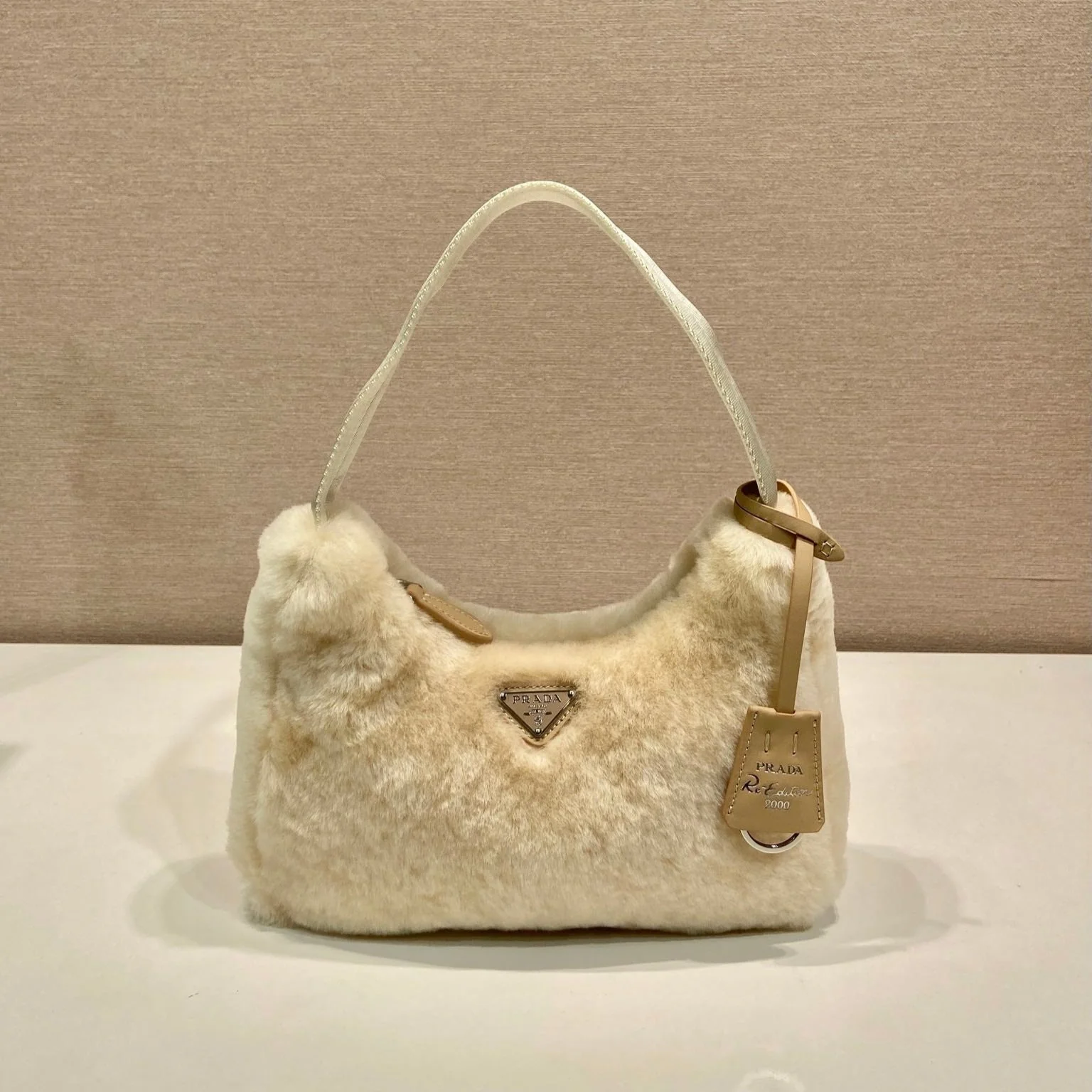 Prada HOBO BAG 23 IN BEIGE RABBIT FUR