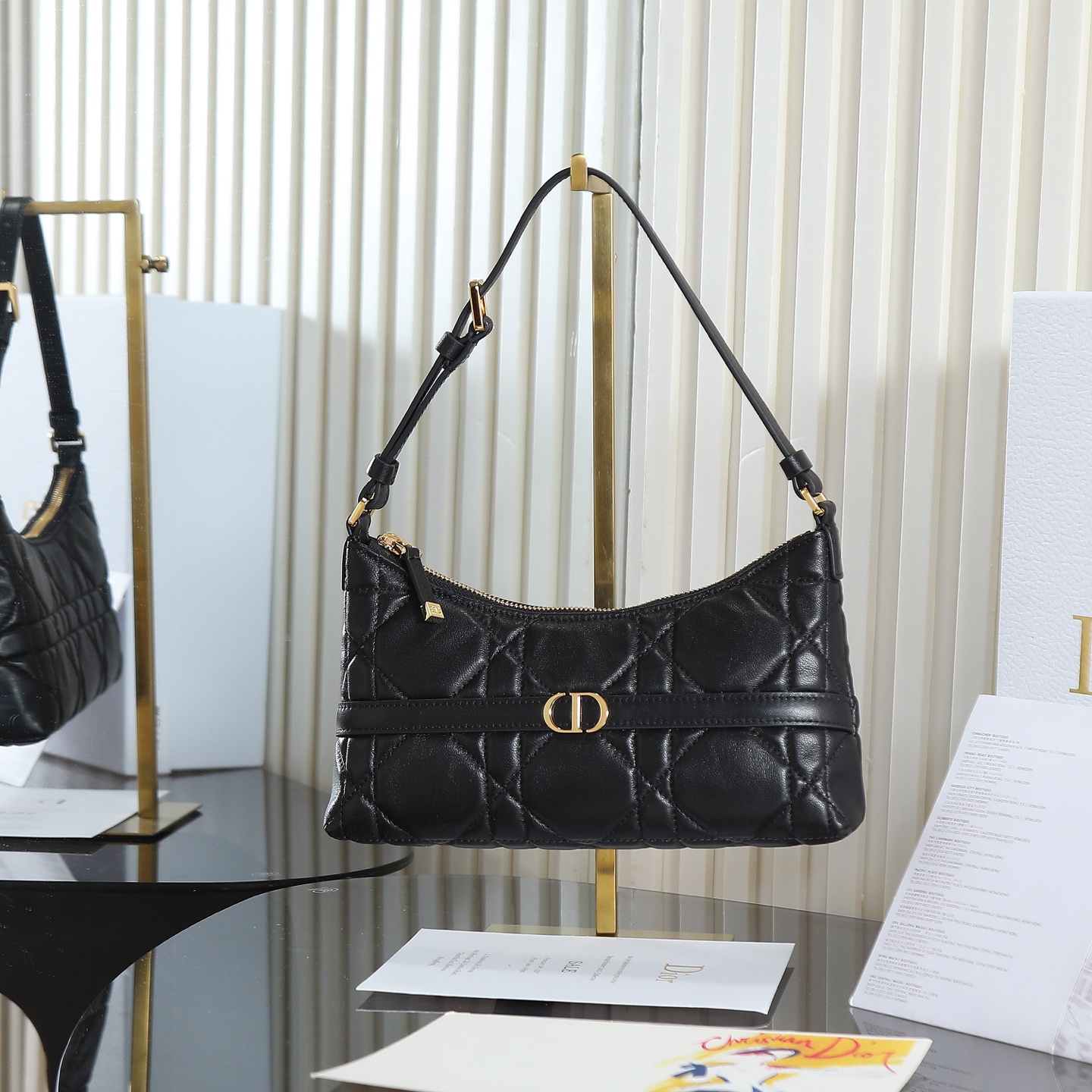 Miss Dior Caro Mini Hobo in Black Cannage Lambskin