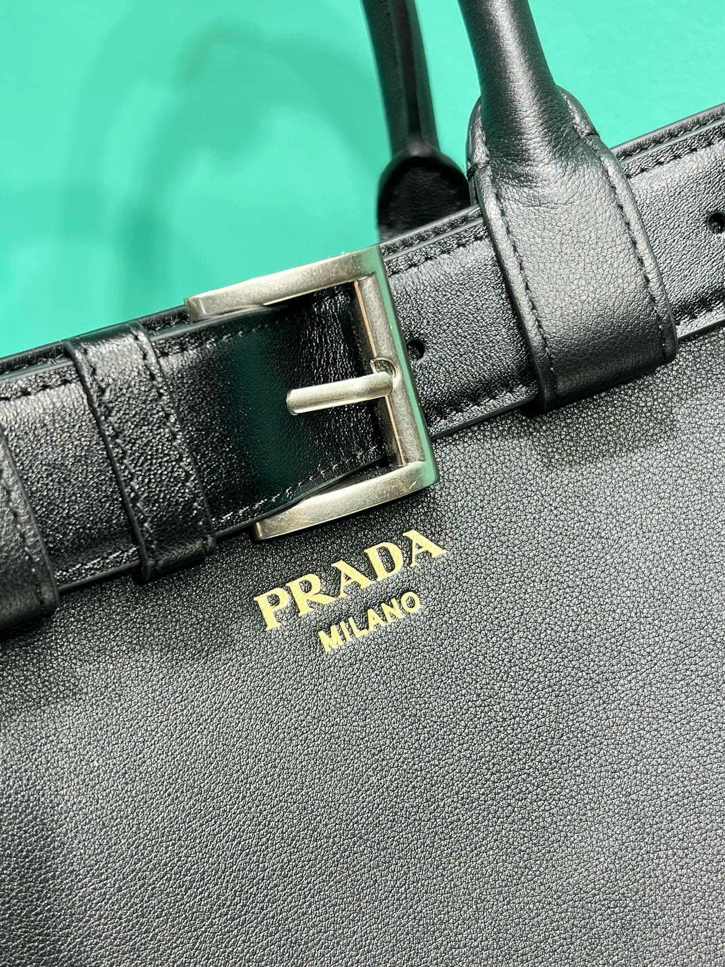 Prada  buckle medium 35cm black calfskin gold hardware
