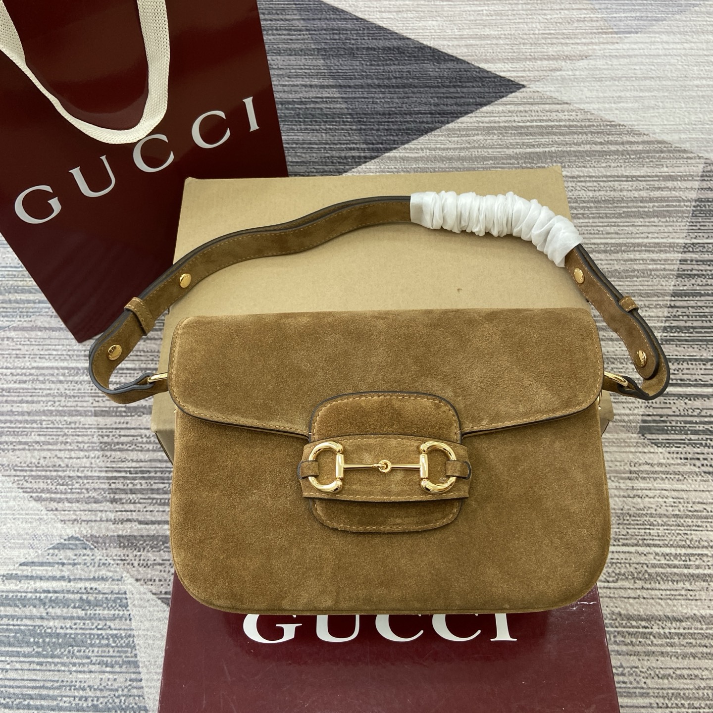 Gucci bag Horsebit 1955 Brown Suede Material 847064 (10A Mirror Version)