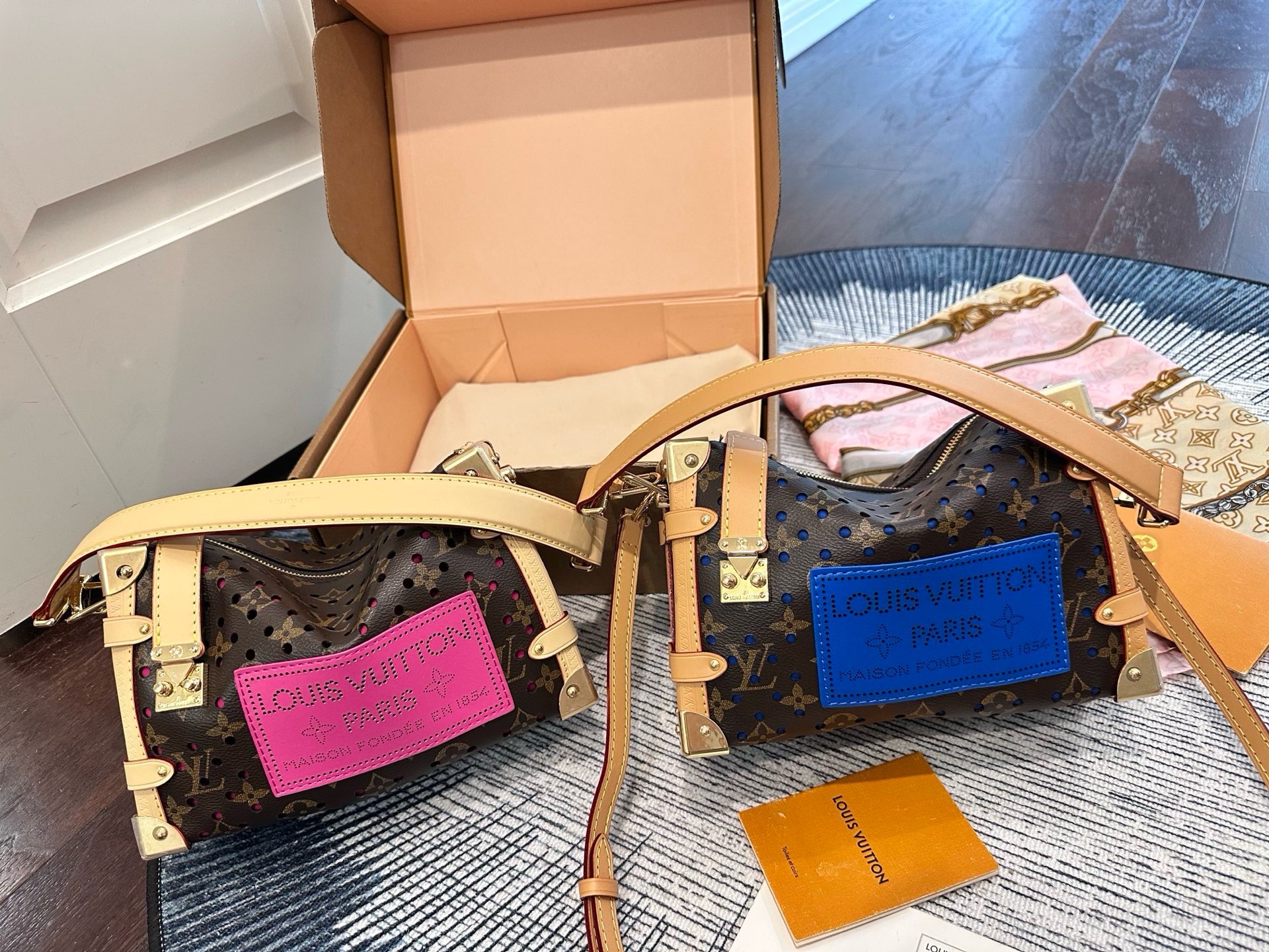 Louis Vuitton LV Side Trunk MM Perforated Monogram Canvas Color Patch S-Lock Soft Shoulder Bag - KAIROO