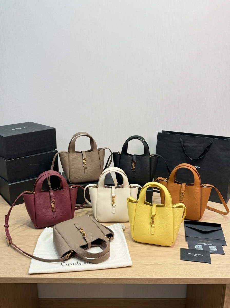 Saint Laurent Mini Bea Hobo Grain Leather YSL Front Toggle Fold Wing Tote Bucket Shoulder Bag - KAIROO
