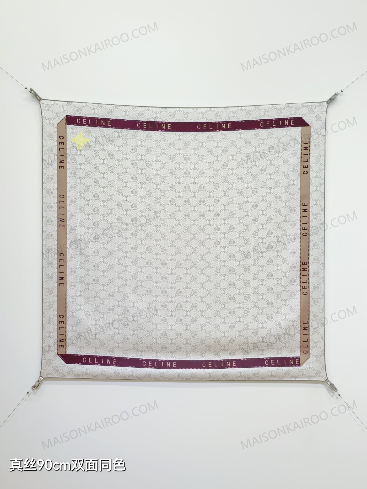 Celine Cream Triomphe Chain Square Scarf - KAIROO