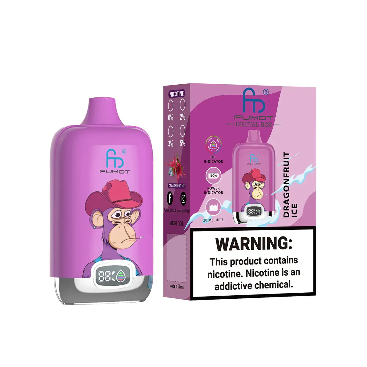 FUMOT Digital Box 12K Disposable Vape – Dragonfruit Ice - Vaba Vape-Shop