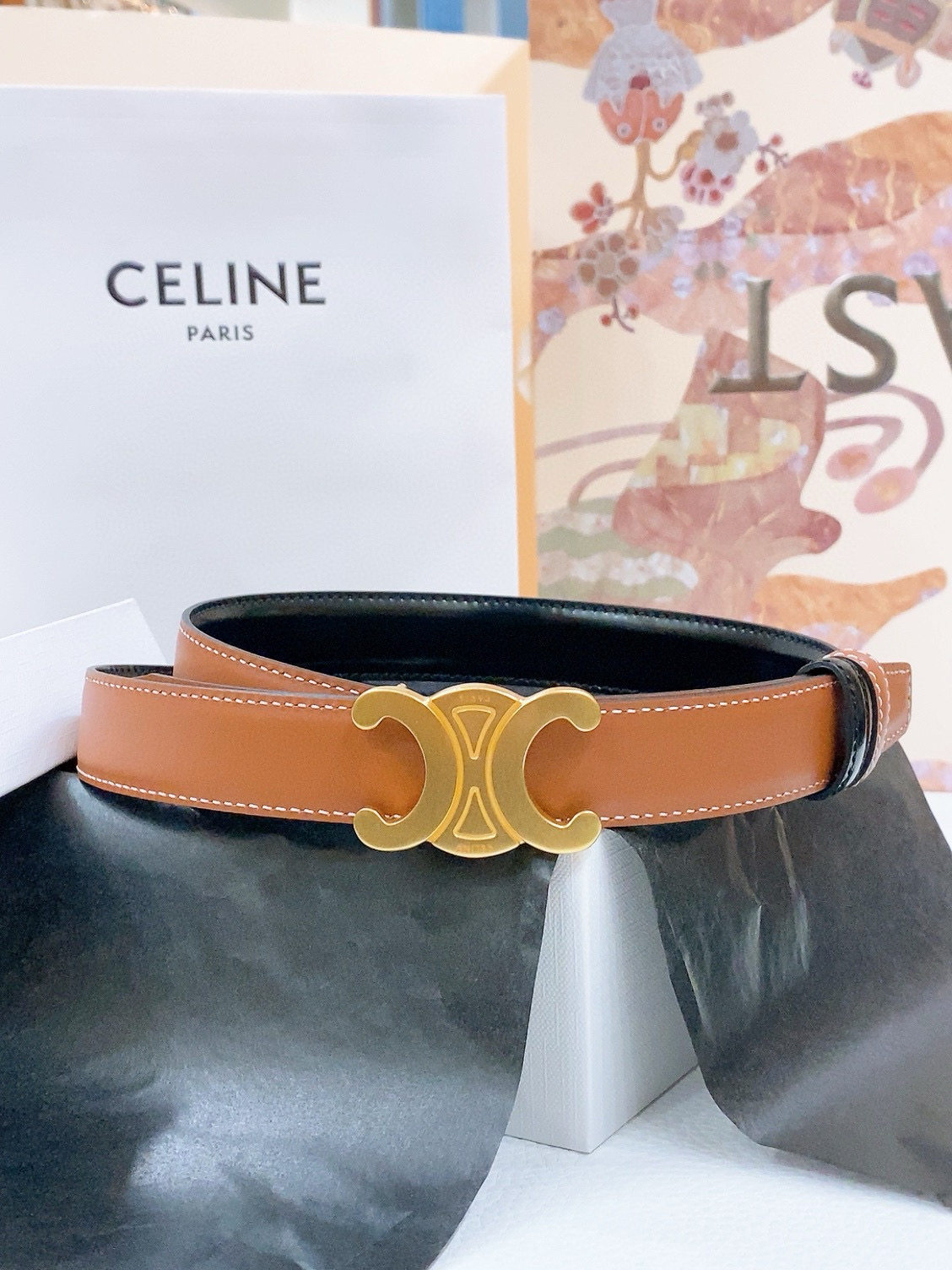 Celine Triomphe Reversible Leather Belt 2.5cm
