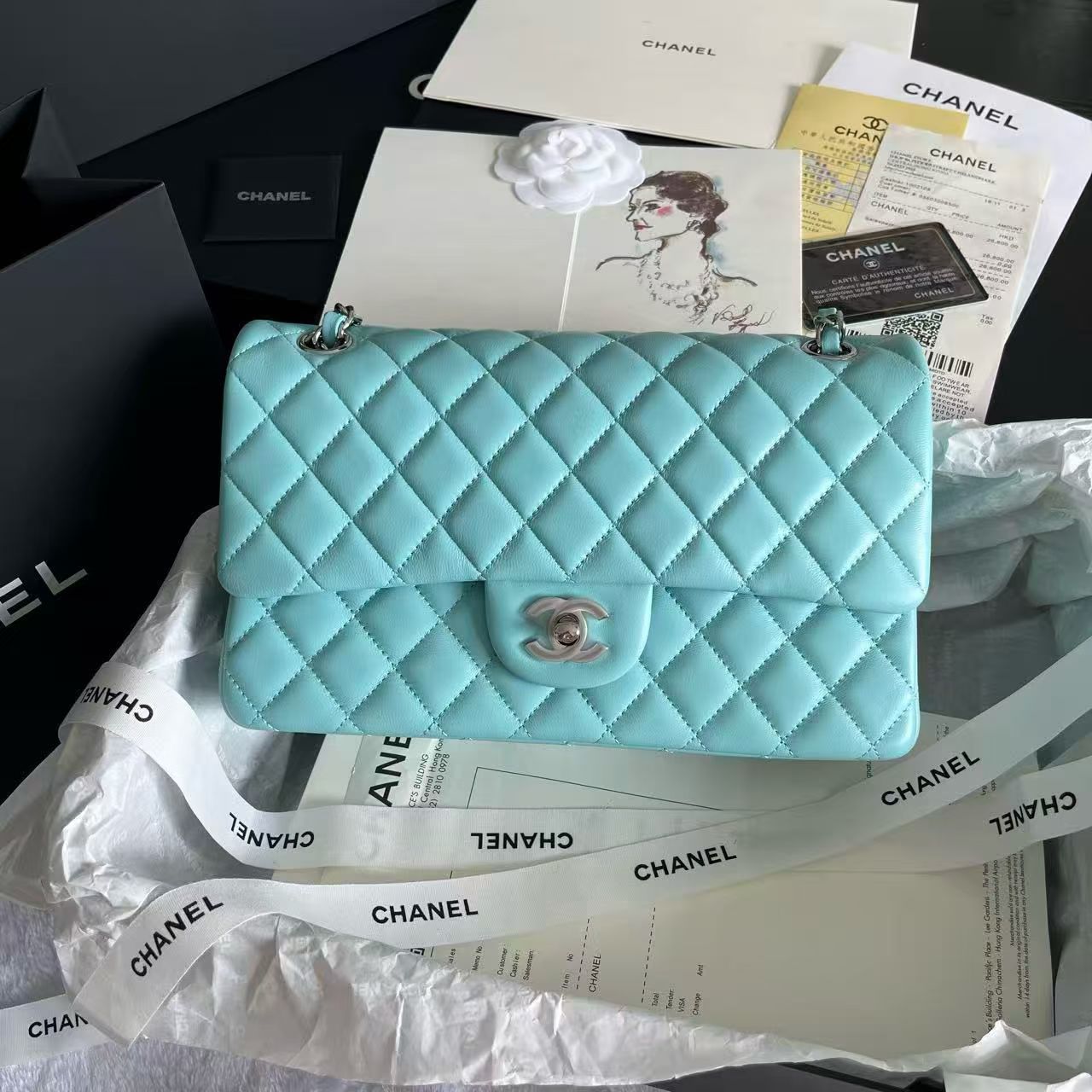 Chanel Classic 11.12 Handbag in Sky Blue Lambskin