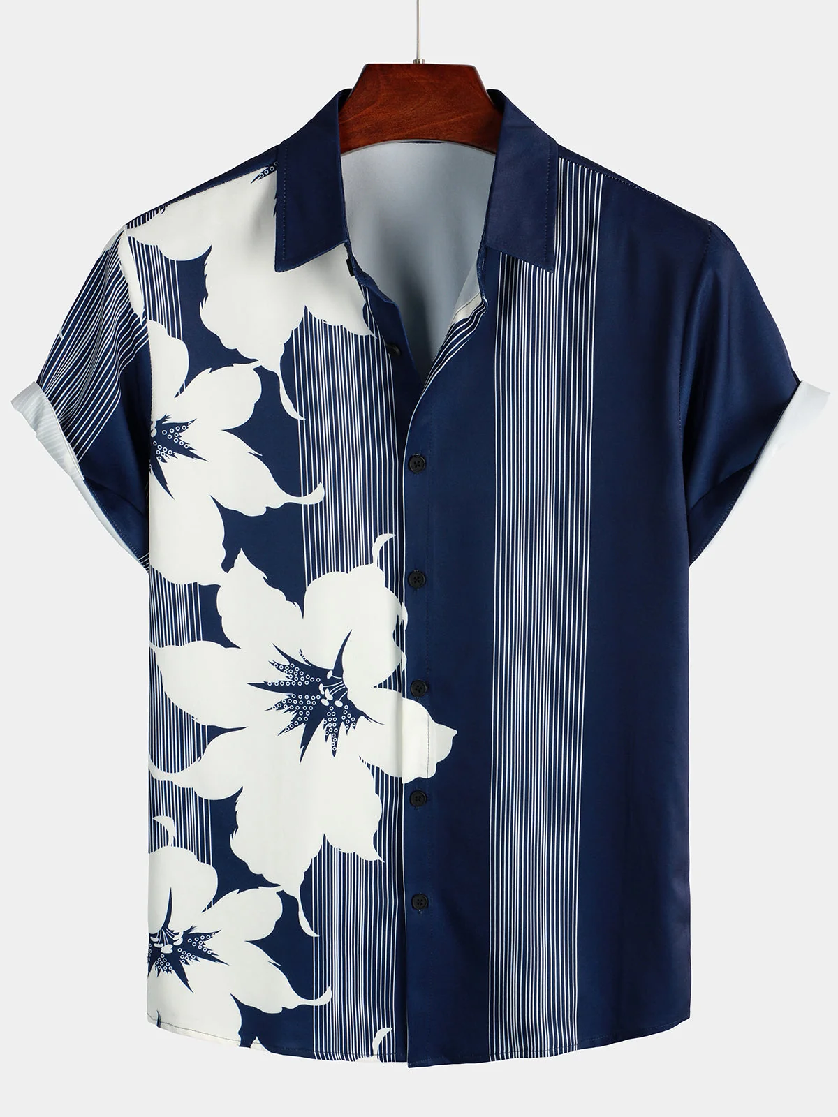 Men's Vintage Aloha Vertical Stripe Hawaiian Short Sleeve Shirt