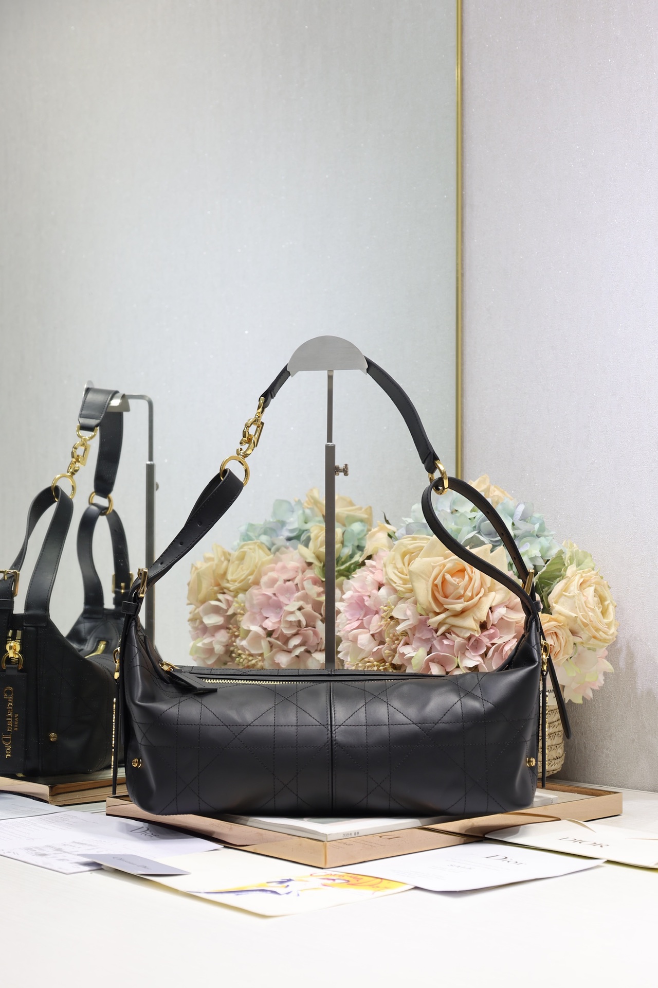 Dior D-Journey Medium Shoulder Bag in Black Calfskin