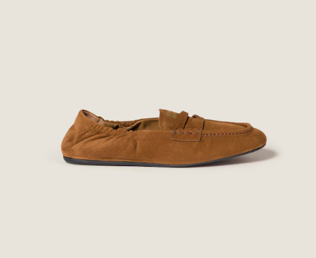 Miu Miu Ruched Suede Loafers