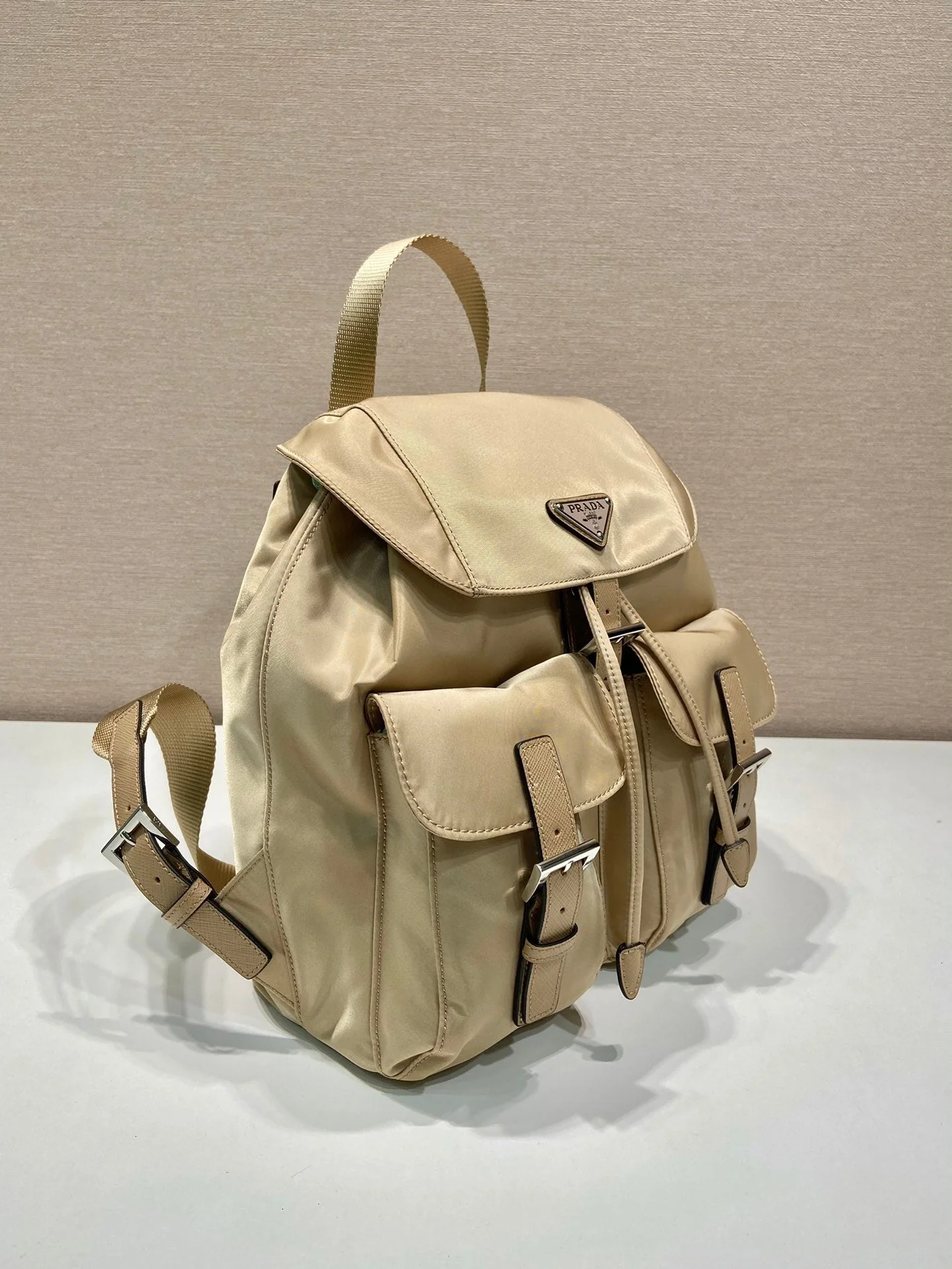 Prada  SMALL BACKPACK 28 IN SHOELACE BEIGE PARACHUTE FABRIC