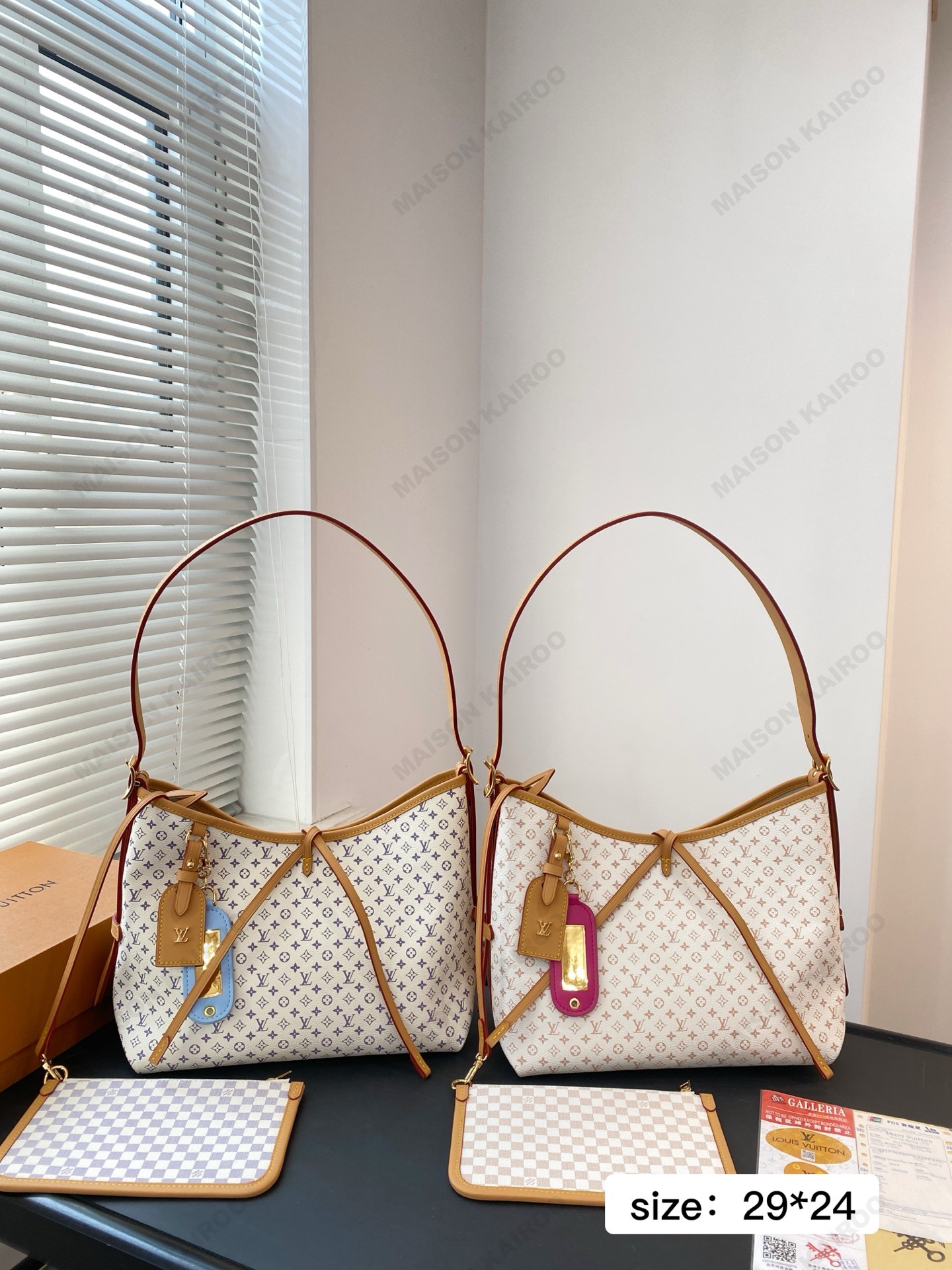 Louis Vuitton LV Carryall PM Dense Fine Monogram Canvas Hobo Tote Shoulder Bag With Damier Pouch - KAIROO