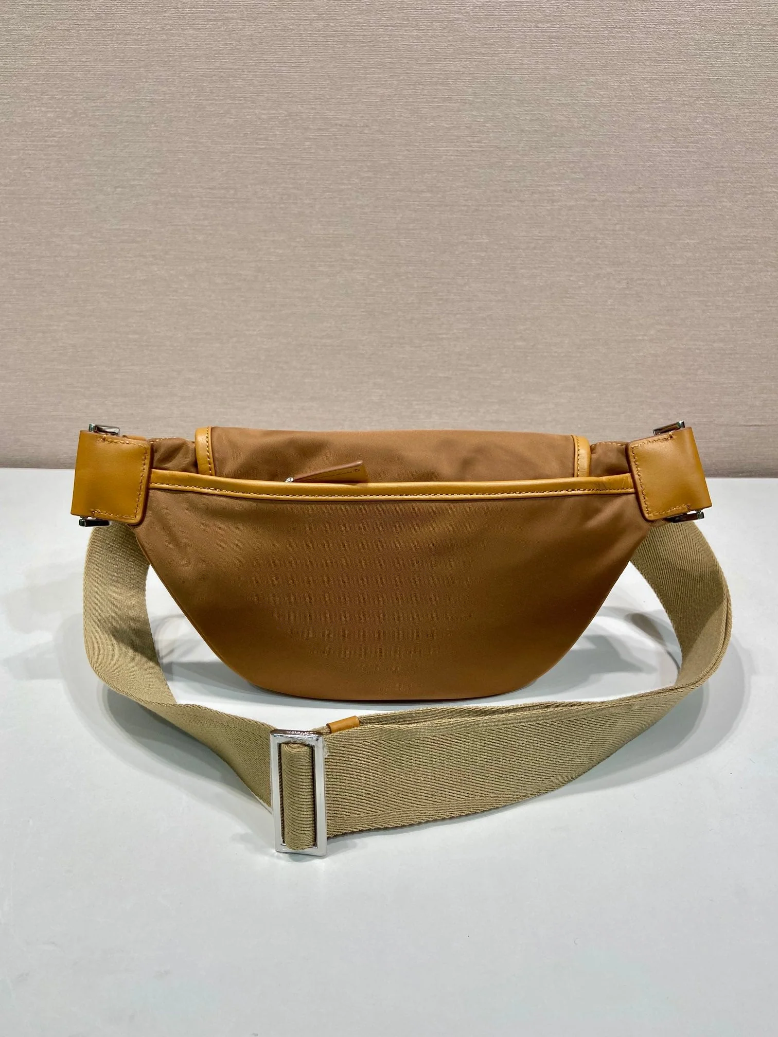 Prada BAG 18 IN SEPIA BROWN RE-NYLON AND CALFSKIN TRIM