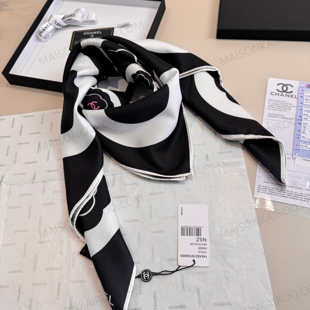 Chanel Logo Camellia Geometric 90 Square Scarf - KAIROO