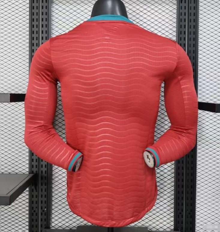 Player Version 2026 Portugal Home Long Sleeve Red with Horizontal Wave Pattern Jersey S-3XL