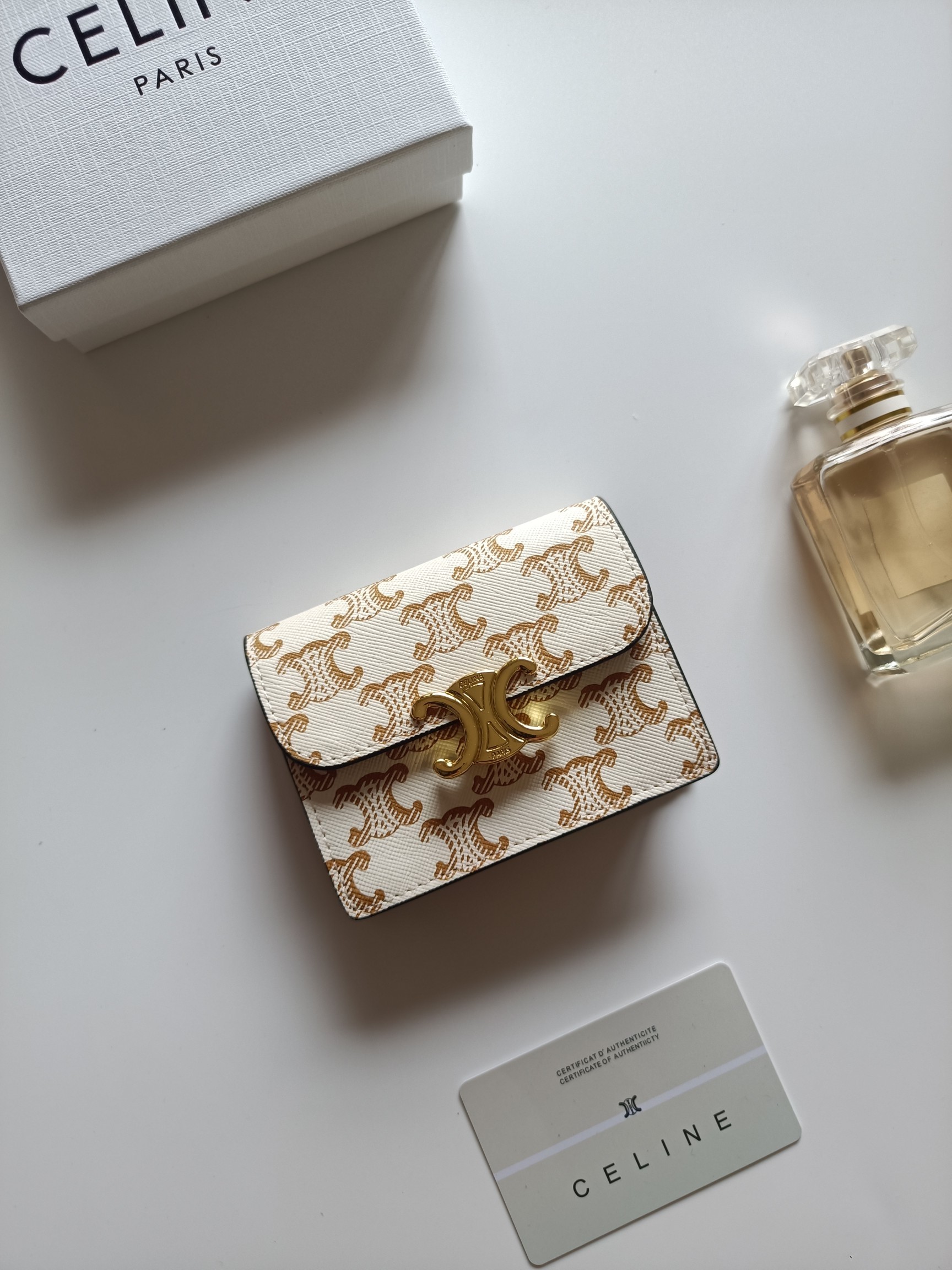 Celine Mini White Triomphe Monogram Canvas Gold Chain Box Crossbody Bag &  Wallet - KAIROO