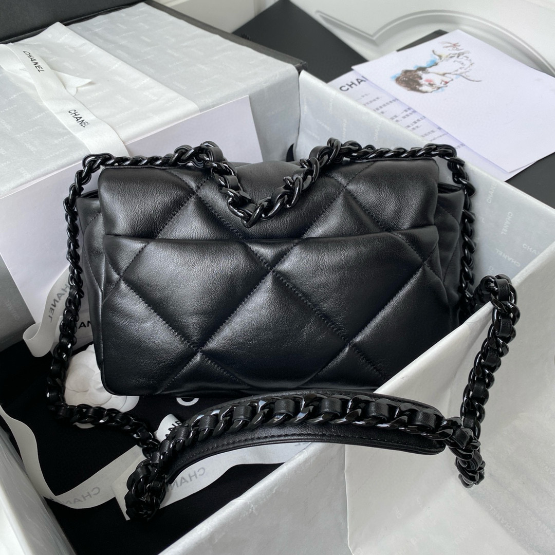 Chanel 19 Medium Handbag in Black Lambskin Black-Tone Metal