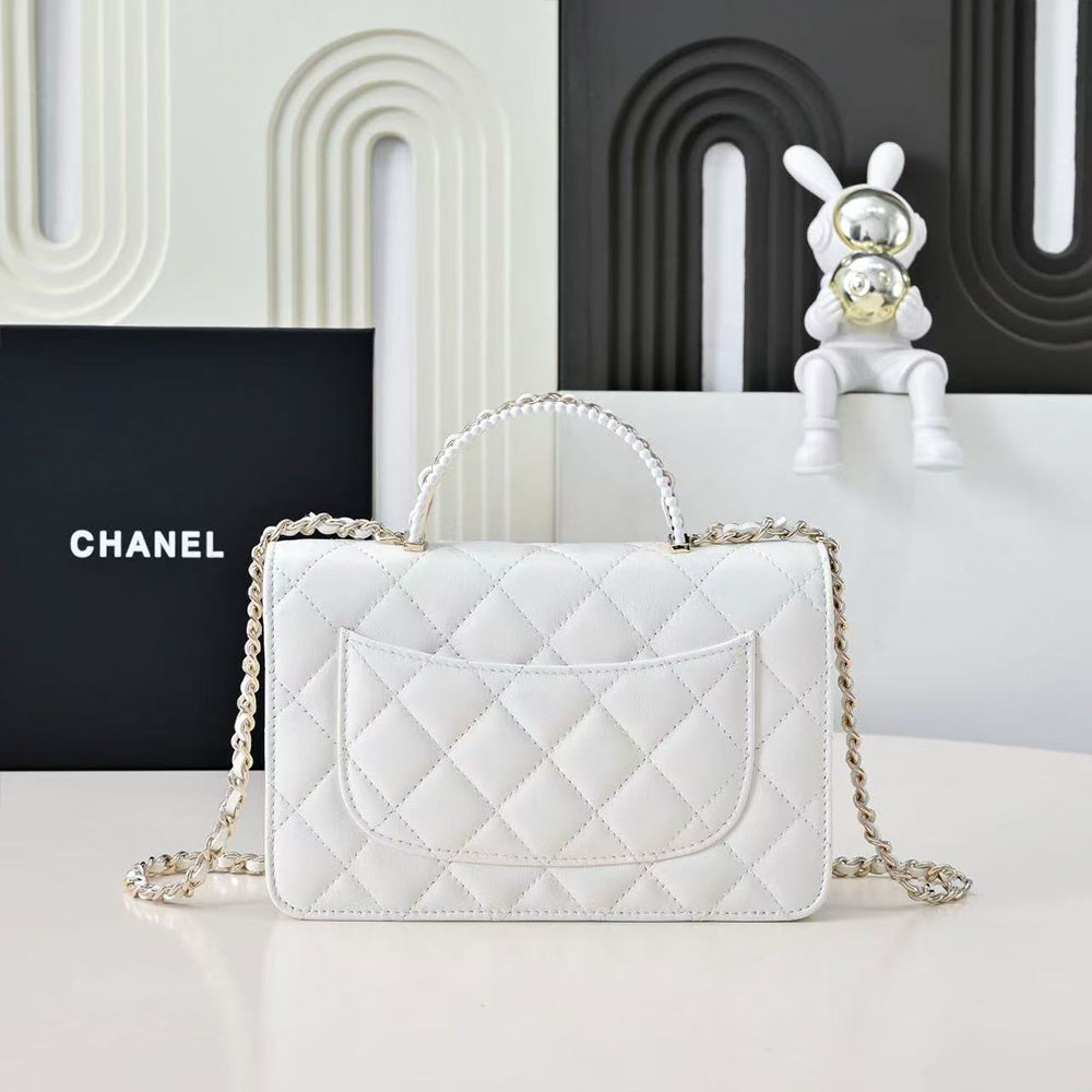 Chanel Pearl Handle WOC Chain Shoulder Bag in White