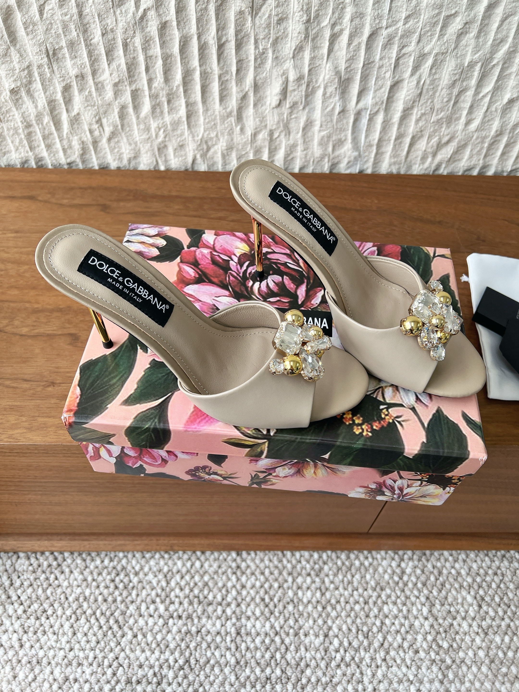 Dolce&Gabbana Crystal Shiny Leather Heeled Slide