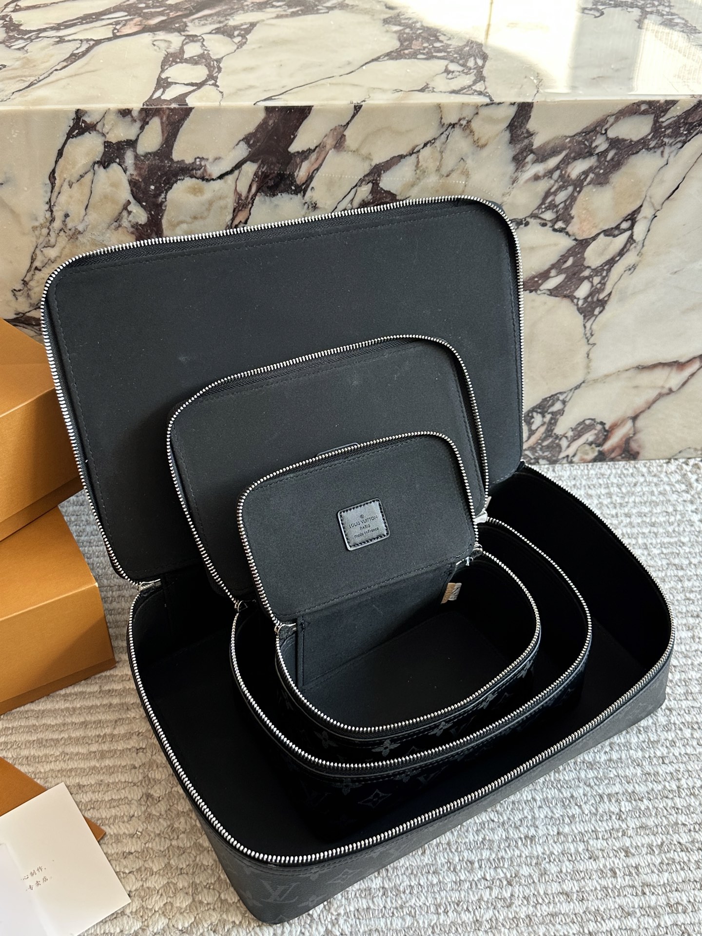 Louis Vuitton Monogram Eclipse Black Canvas Leather Nice Vanity Jewelry Case Travel Top Handle Bag - KAIROO