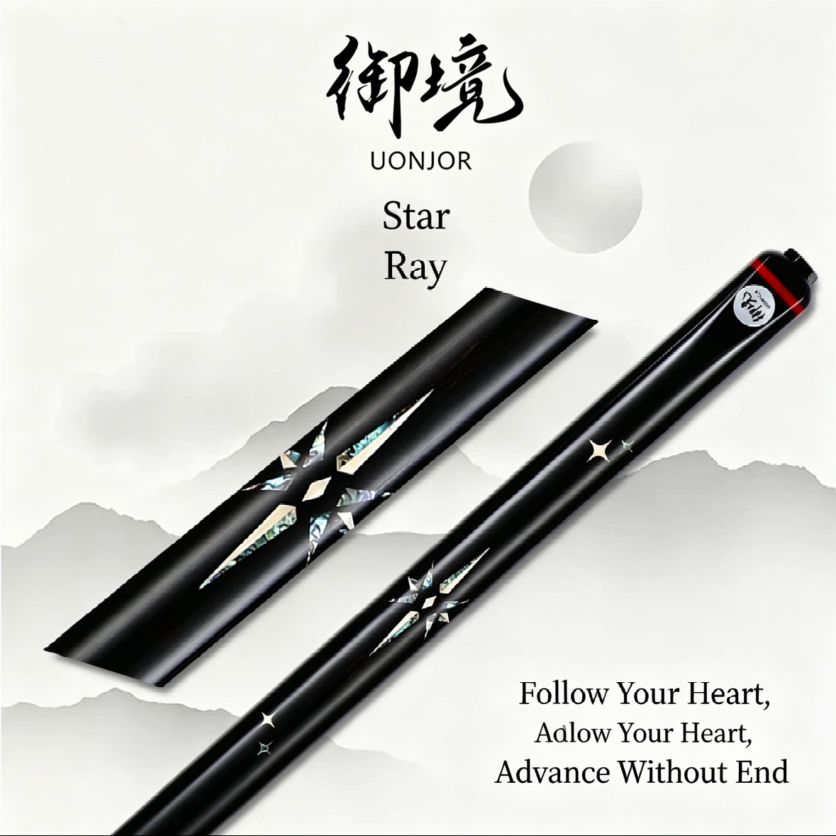Star Mang Professional Snooker Cue 3/4 Jointed – Handcrafted Ash Shaft & Ebony Butt with Inlay Design | Tournament-Grade Billiard Cue
