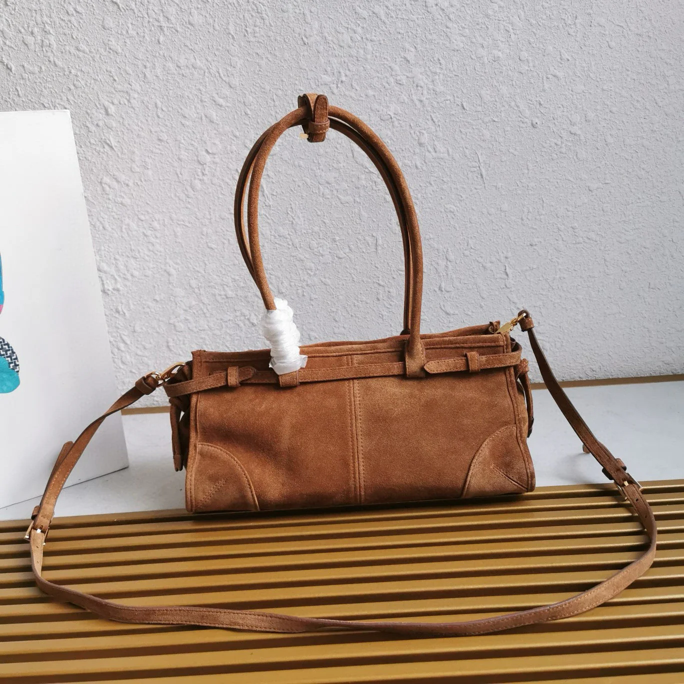 Prada Medium Bonnie 32cm Brown Suede Bag