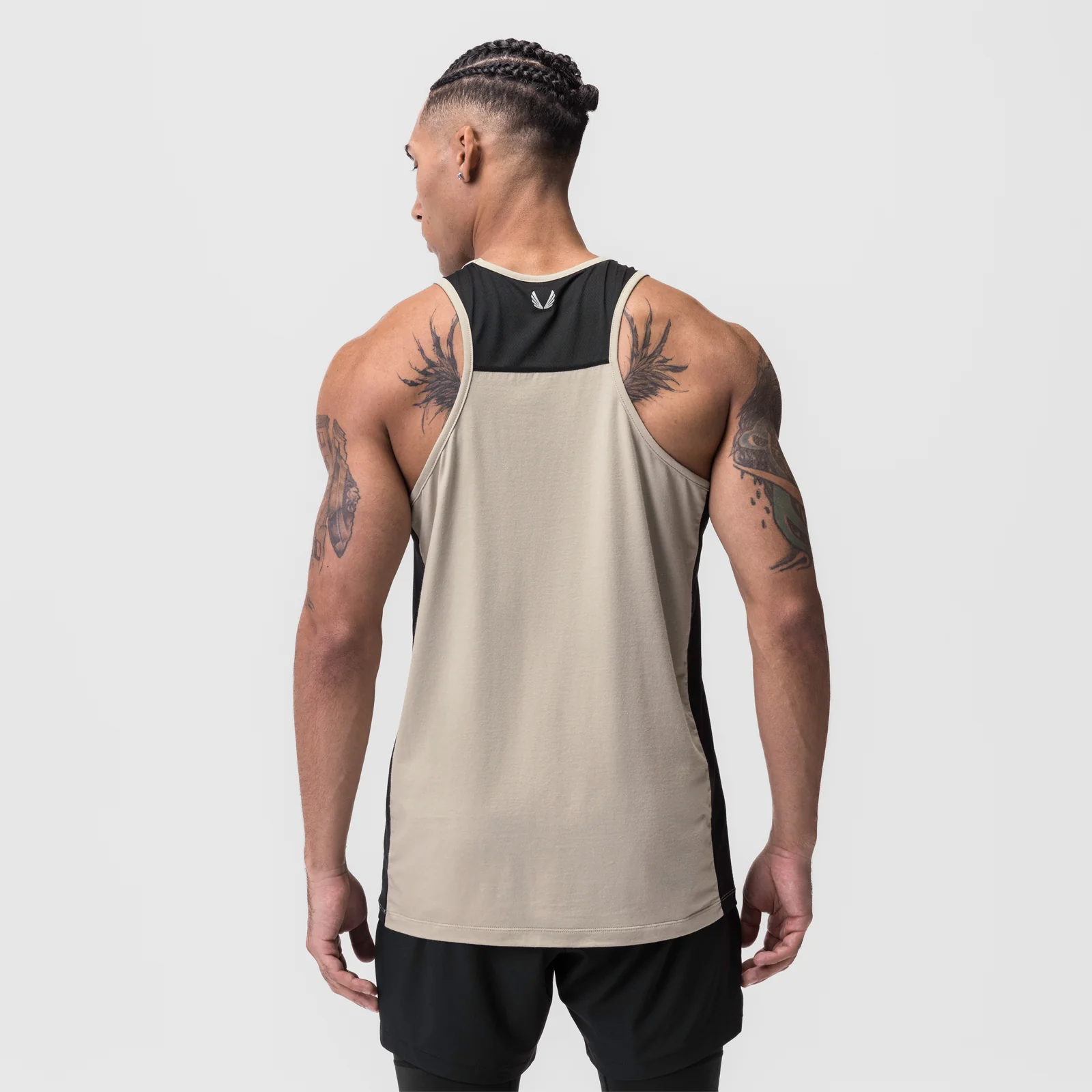 0809. Supima Mesh Panel Training Singlet - Sand Smoke