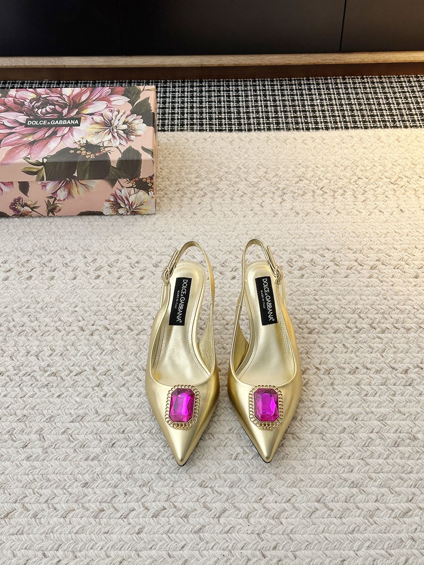 Dolce&Gabbana  leather crystal slingback pumps