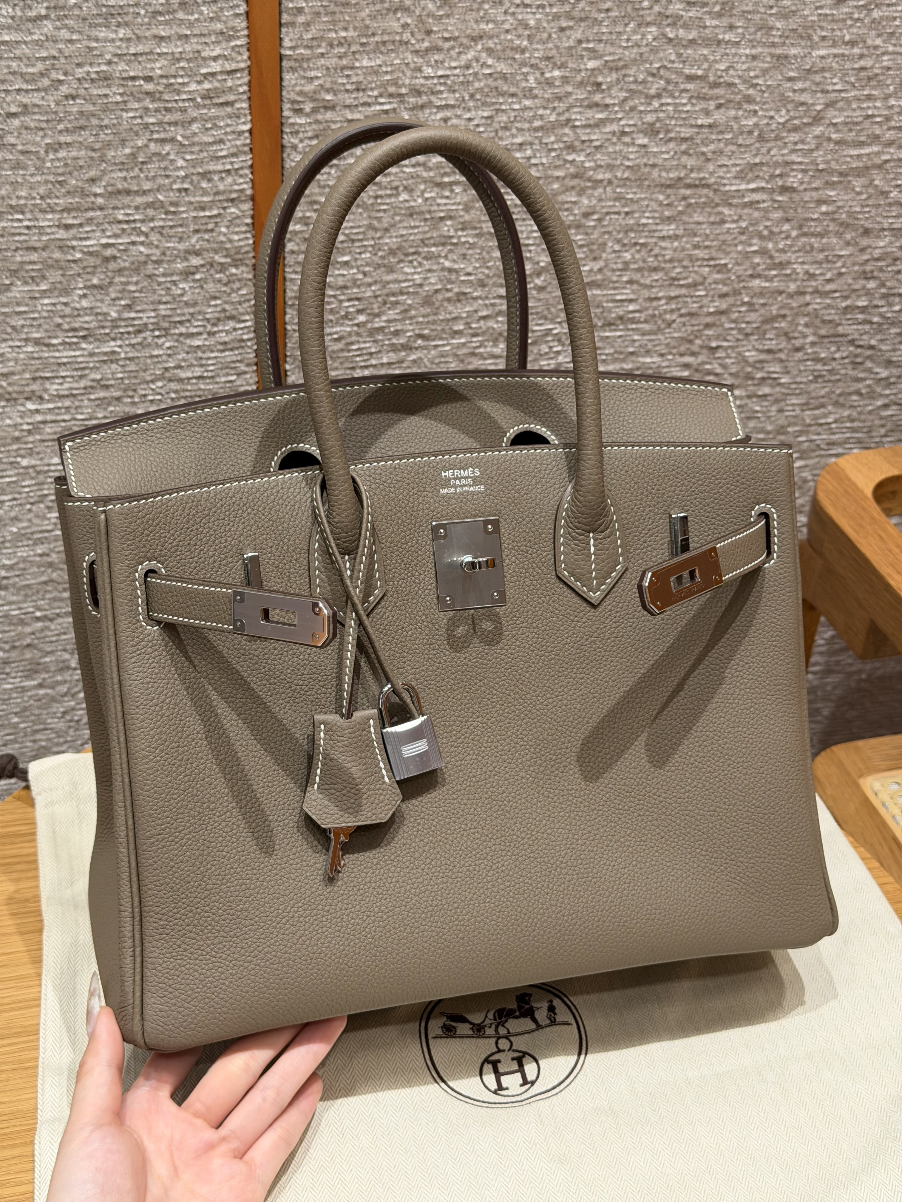 Hermes Etoupe Togo Birkin 30 Bag