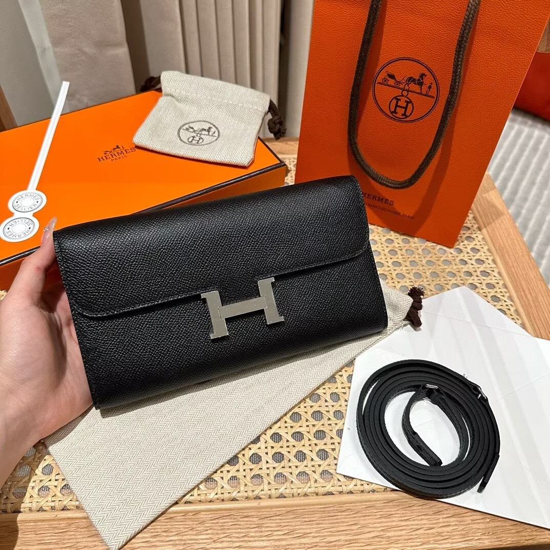 Hermes Black Epsom Constance-To-Go Wallet