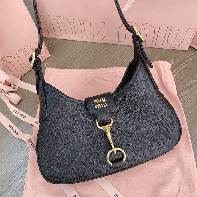 Miumiu Grained Leather Hobo Underarm Shoulder Bag Leather Bag