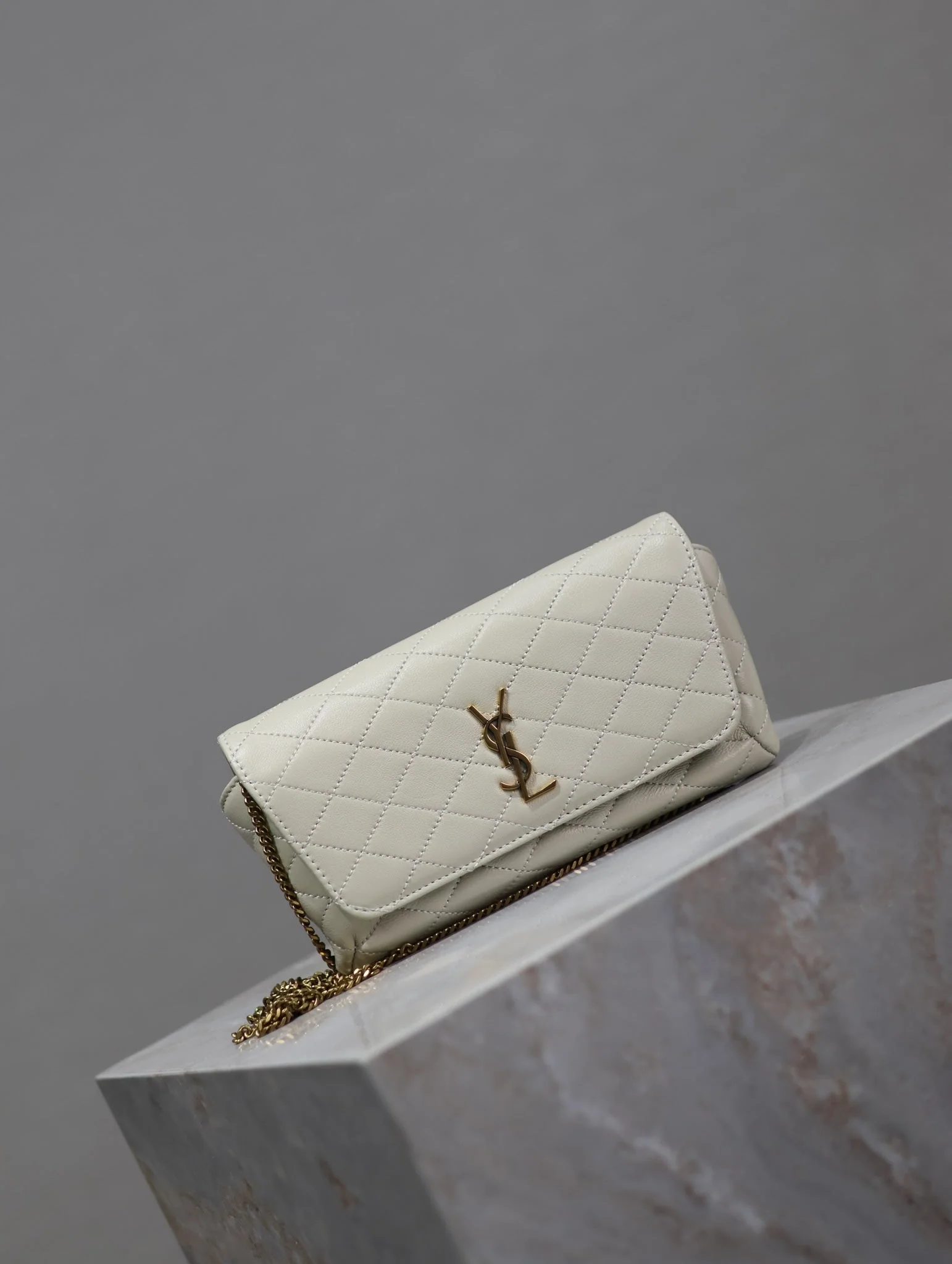Saint Laurent YSL Gaby Phone Bag 19cm White Quilted Leather GHW