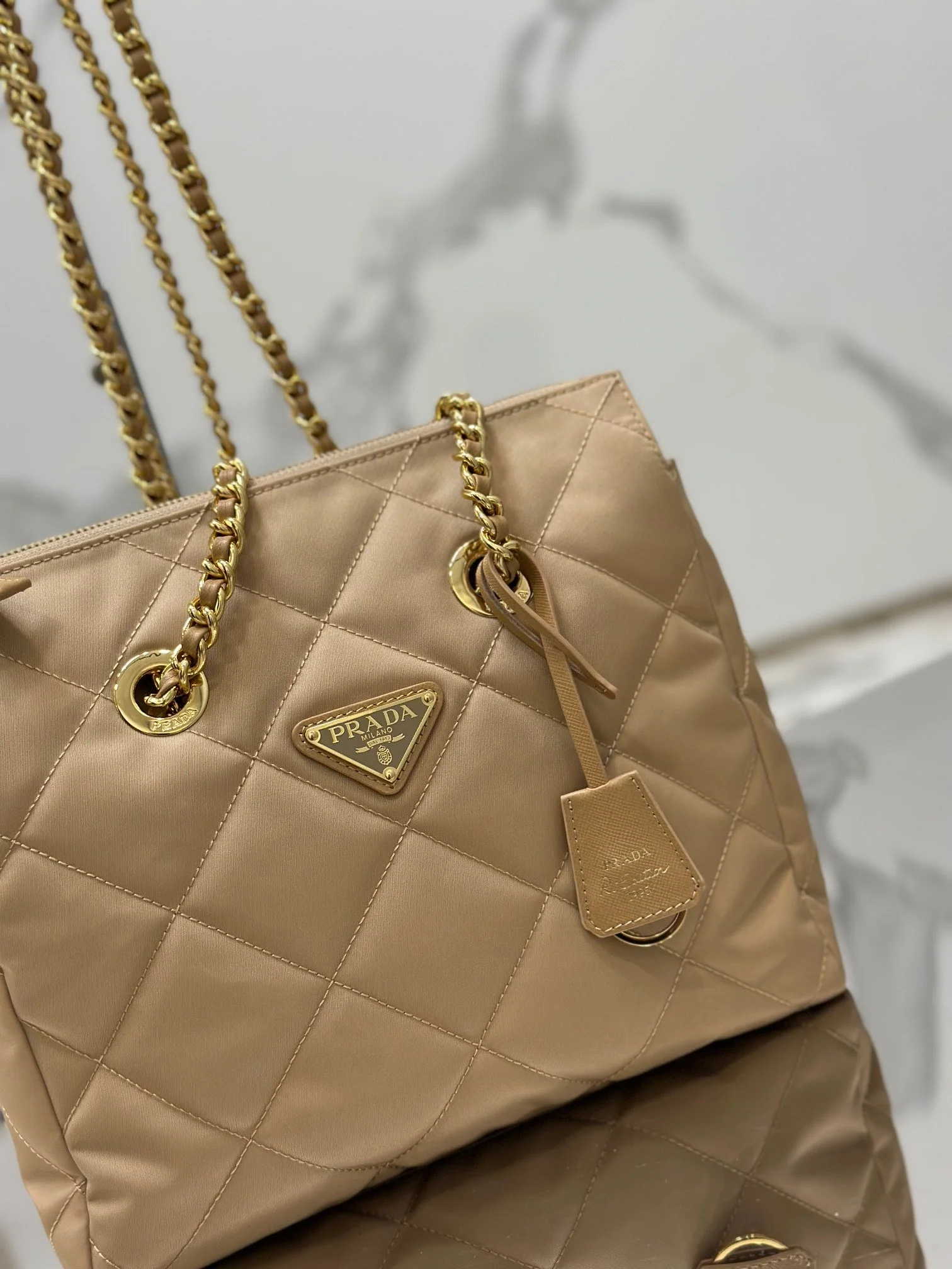 Prada VINTAGE HOBO BAG 25 IN LIGHT FRENCH BEIGE QUILTED NYLON GOLD HARDWARE