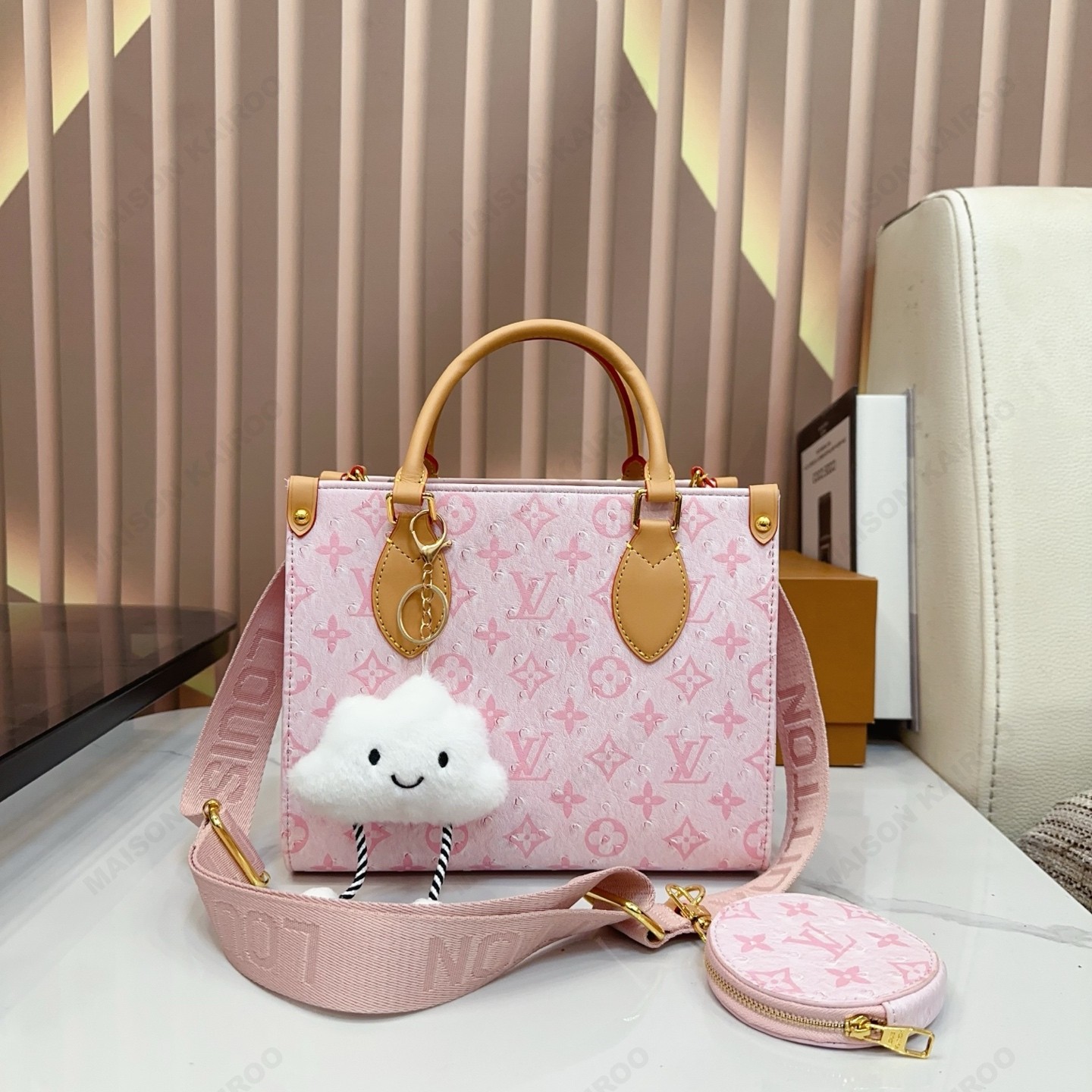 Louis Vuitton LV OnTheGo PM Ostrich Embossed Monogram Leather Top Handle Shoulder Bag With Coin Purse - KAIROO