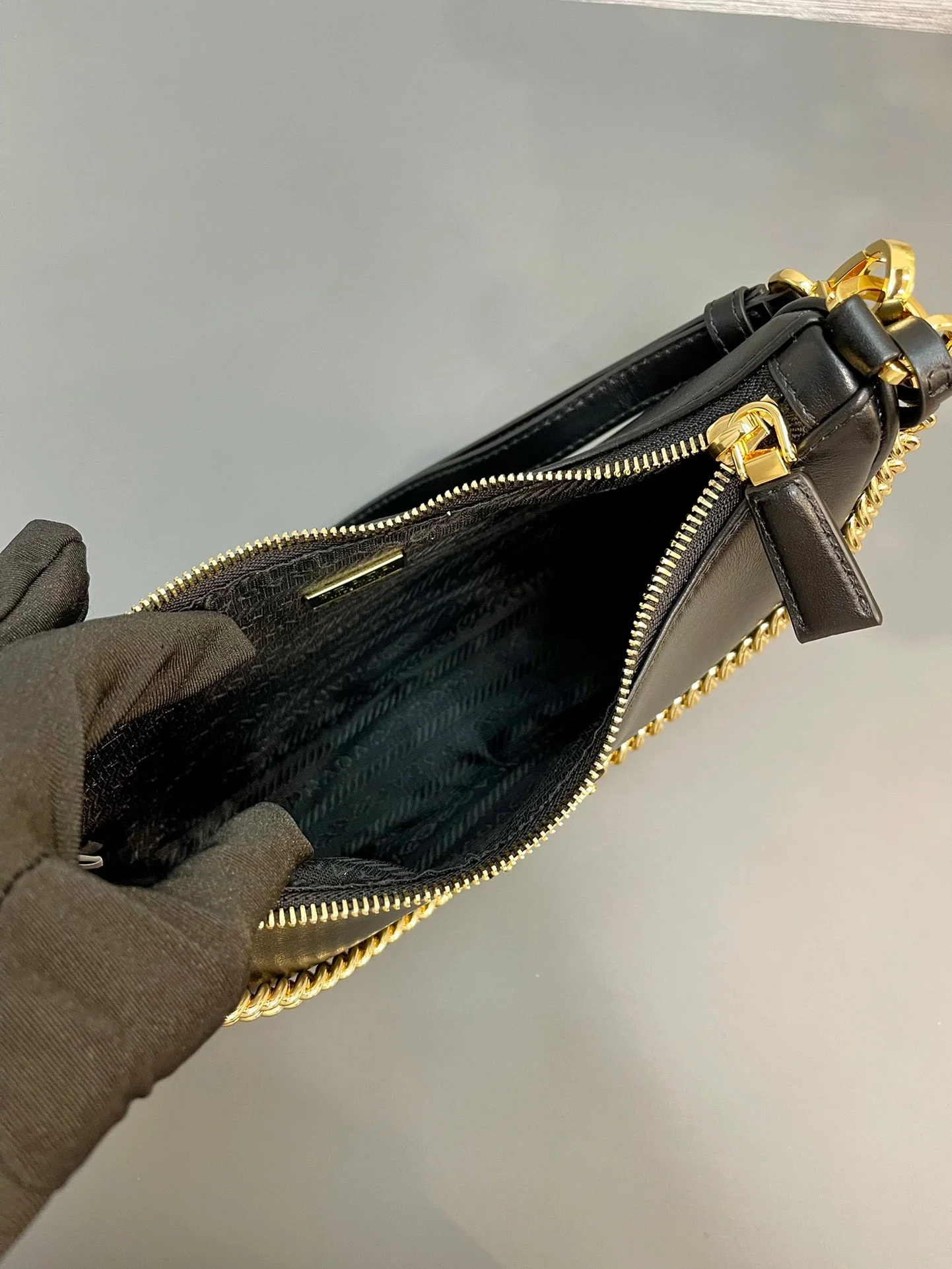 Prada HOBO BAG 23 IN BLACK SMOOTH NAPPA LAMBSKIN GOLD HARDWARE