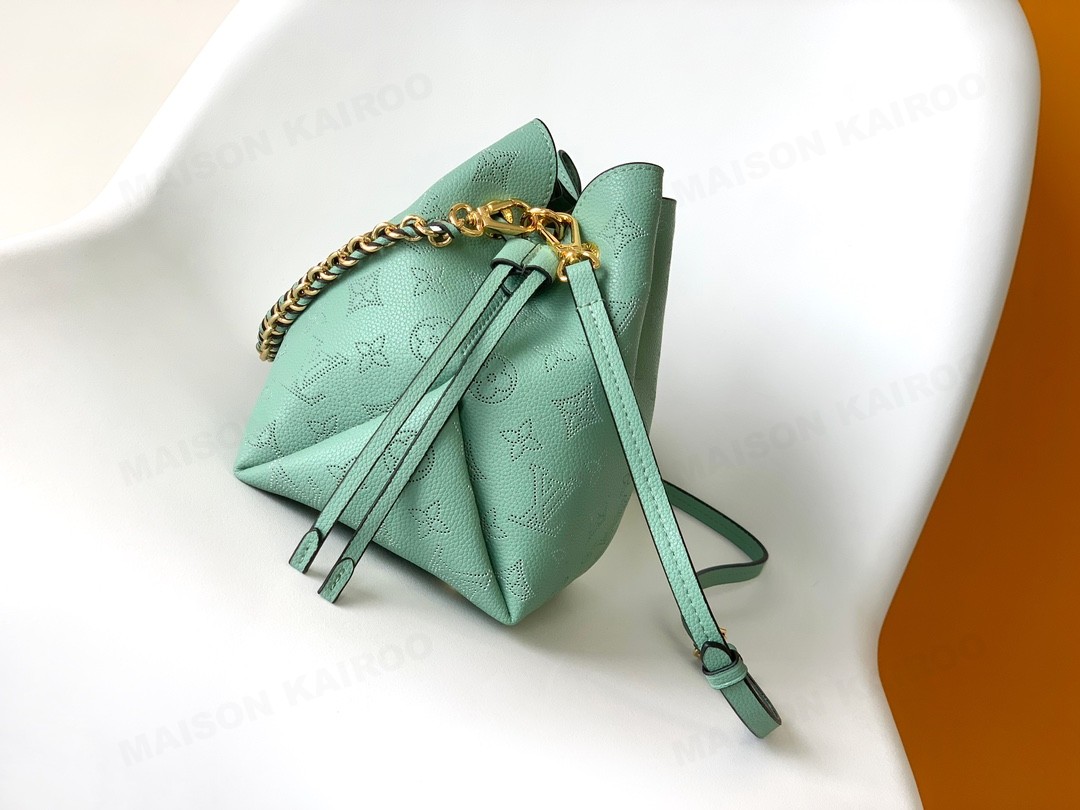 【10A】Louis Vuitton LV Mahina Bella Turquoise Perforated Monogram Leather Drawstring Bucket Shoulder Bag - KAIROO