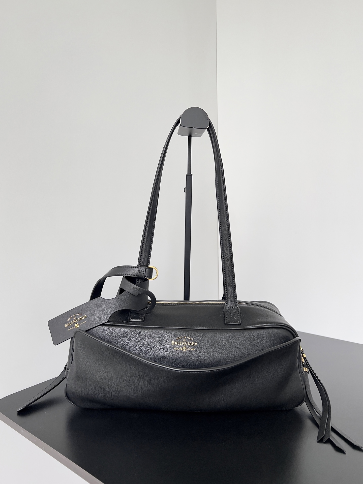 Balenciaga Carrie Small Black Grained Leather Multi-Way Top Handle Bowler Bowling Bag - KAIROO