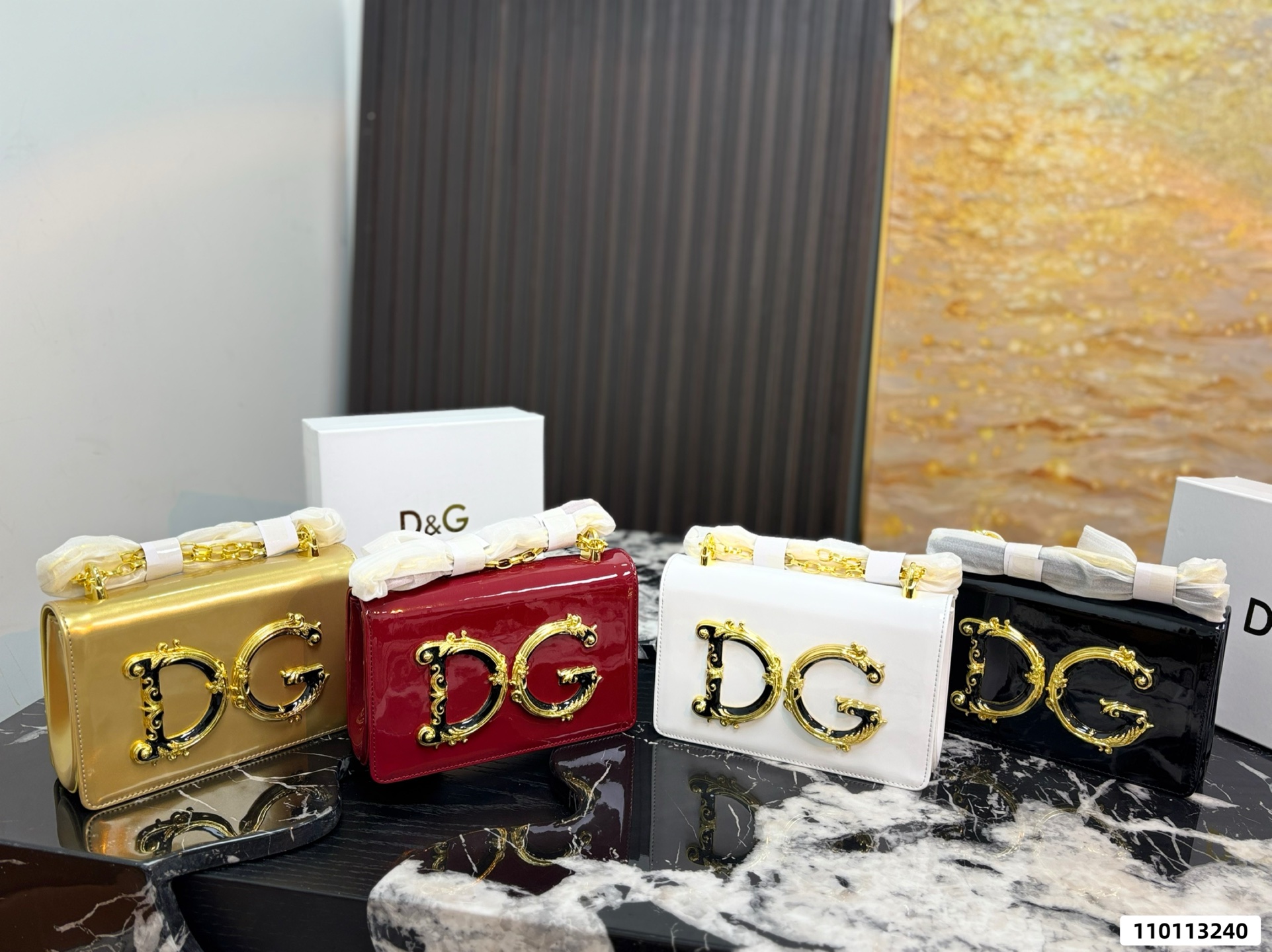 Dolce & Gabbana DG Baroque Logo Patent Leather Chain Flap Shoulder Bag - KAIROO