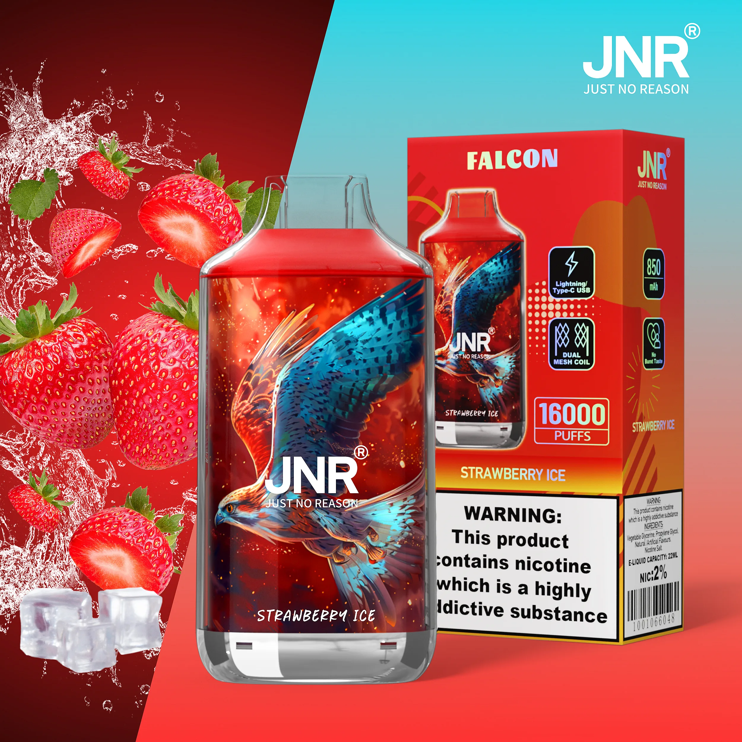 JNR Falcon 16K Rechargeable Disposable Vape – Strawberry Ice
