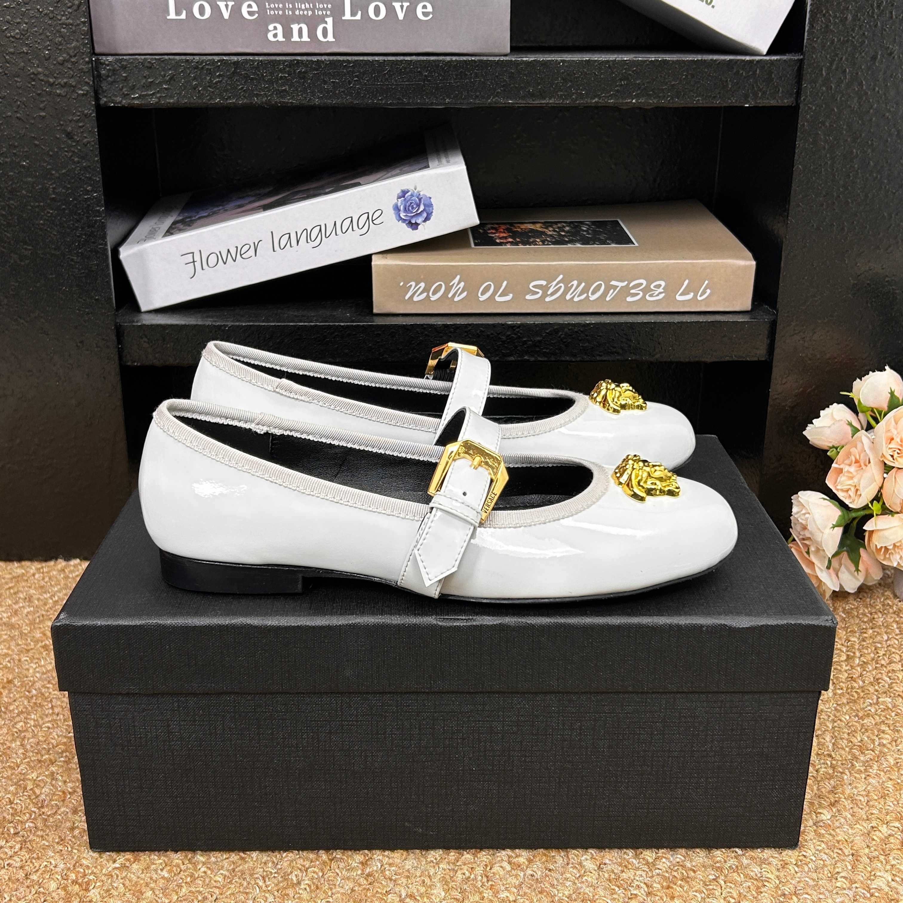 Versace Shiny Leather Ballet Flat