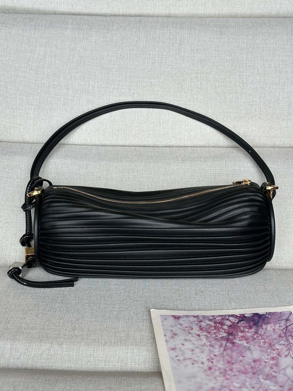 LOEWE pleated Napa lambskin cylinder bracelet bag